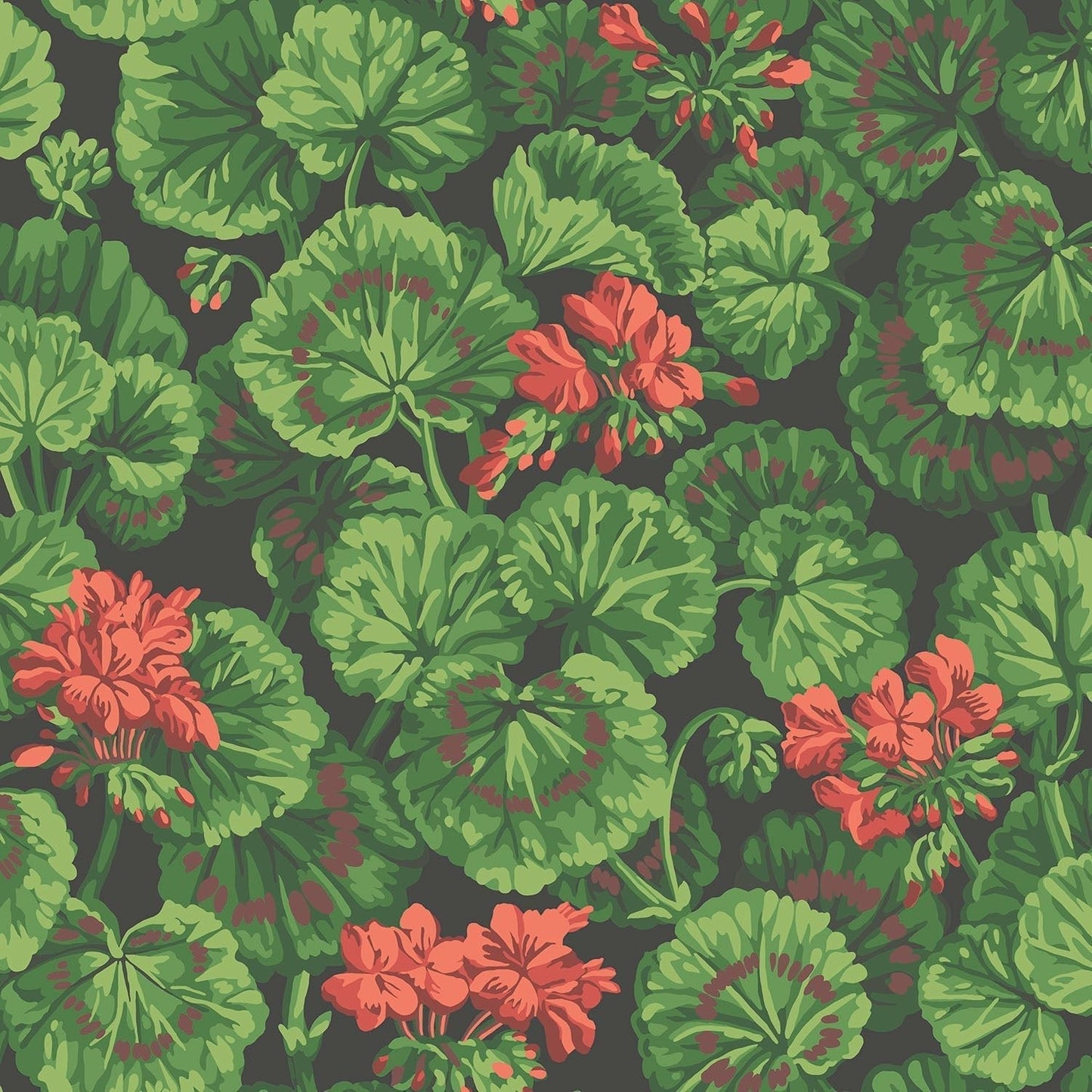 Cole & Son Geranium - Rouge & Leaf Greens on Black
