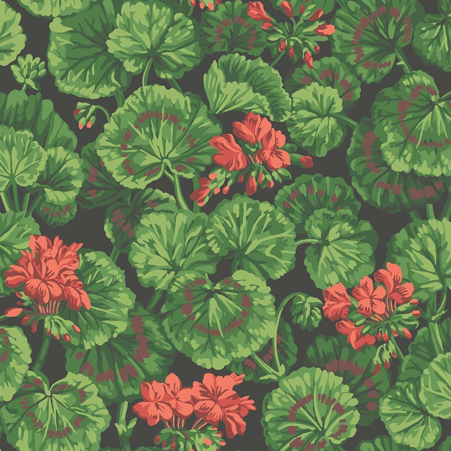 Cole & Son Geranium - Rouge & Leaf Greens on Black