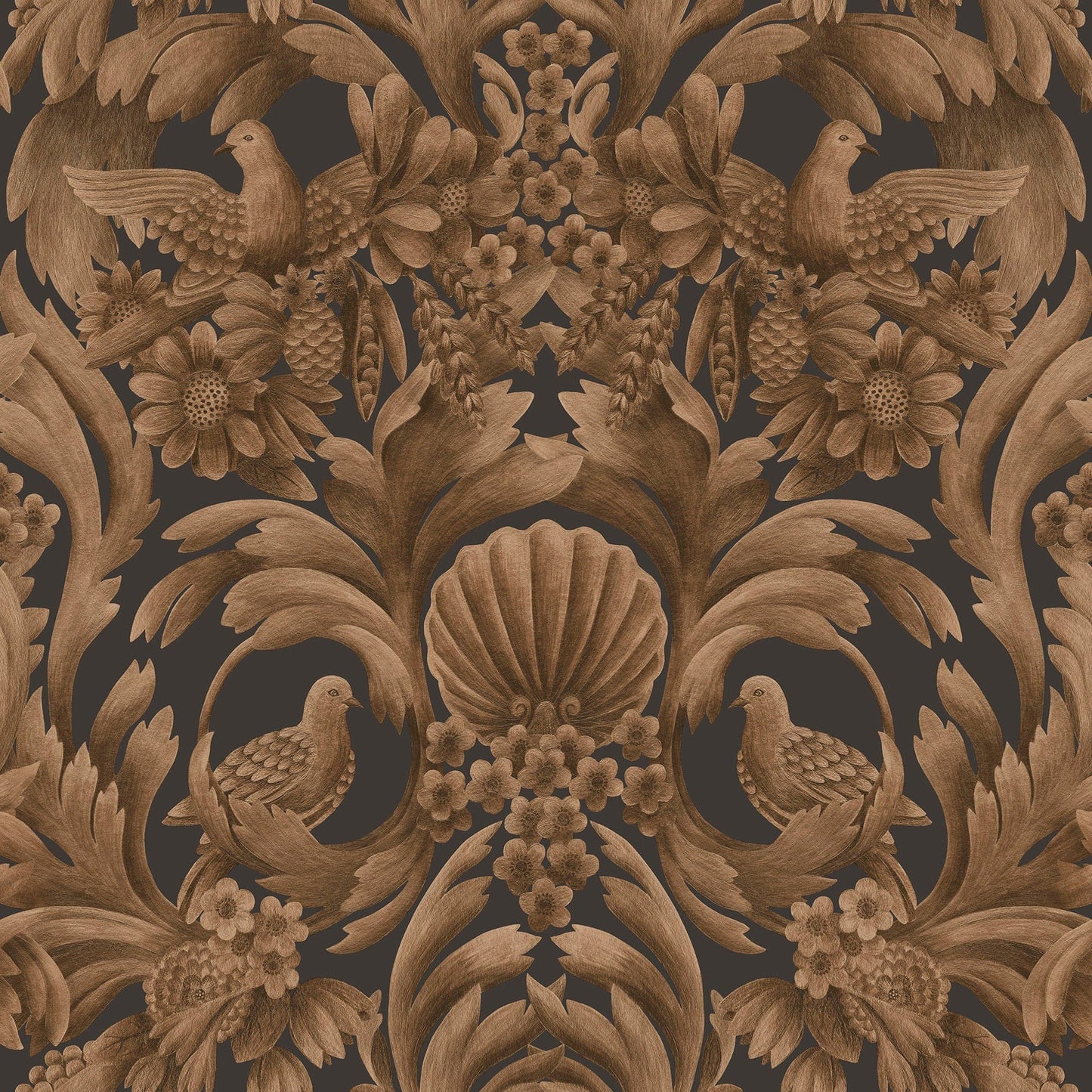 Cole & Son Gibbons Carving wallpaper - Metallic Bronze on Charcoal