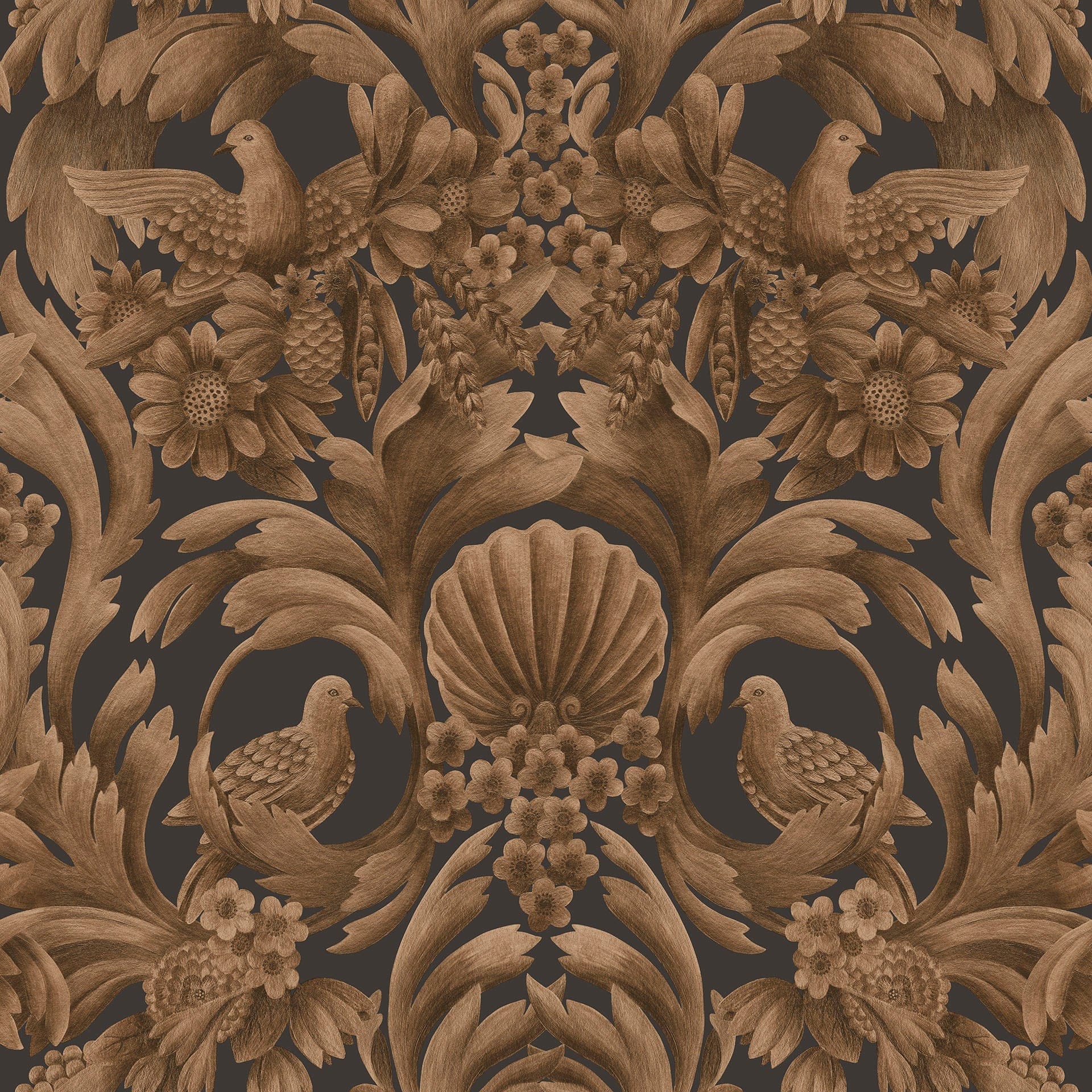 Cole & Son Gibbons Carving wallpaper - Metallic Bronze on Charcoal