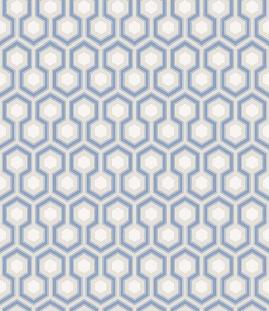 Cole & Son Hicks' Hexagon wallpaper - Hyacinth Blue & White on Cool Parchment