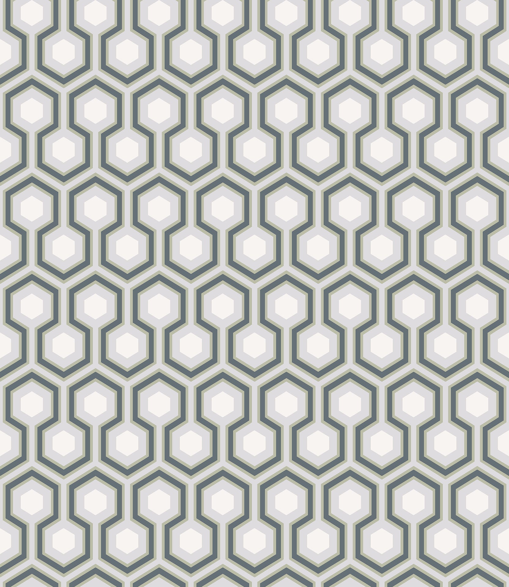 Cole & Son Hicks' Hexagon - Ink & White on Heath Grey