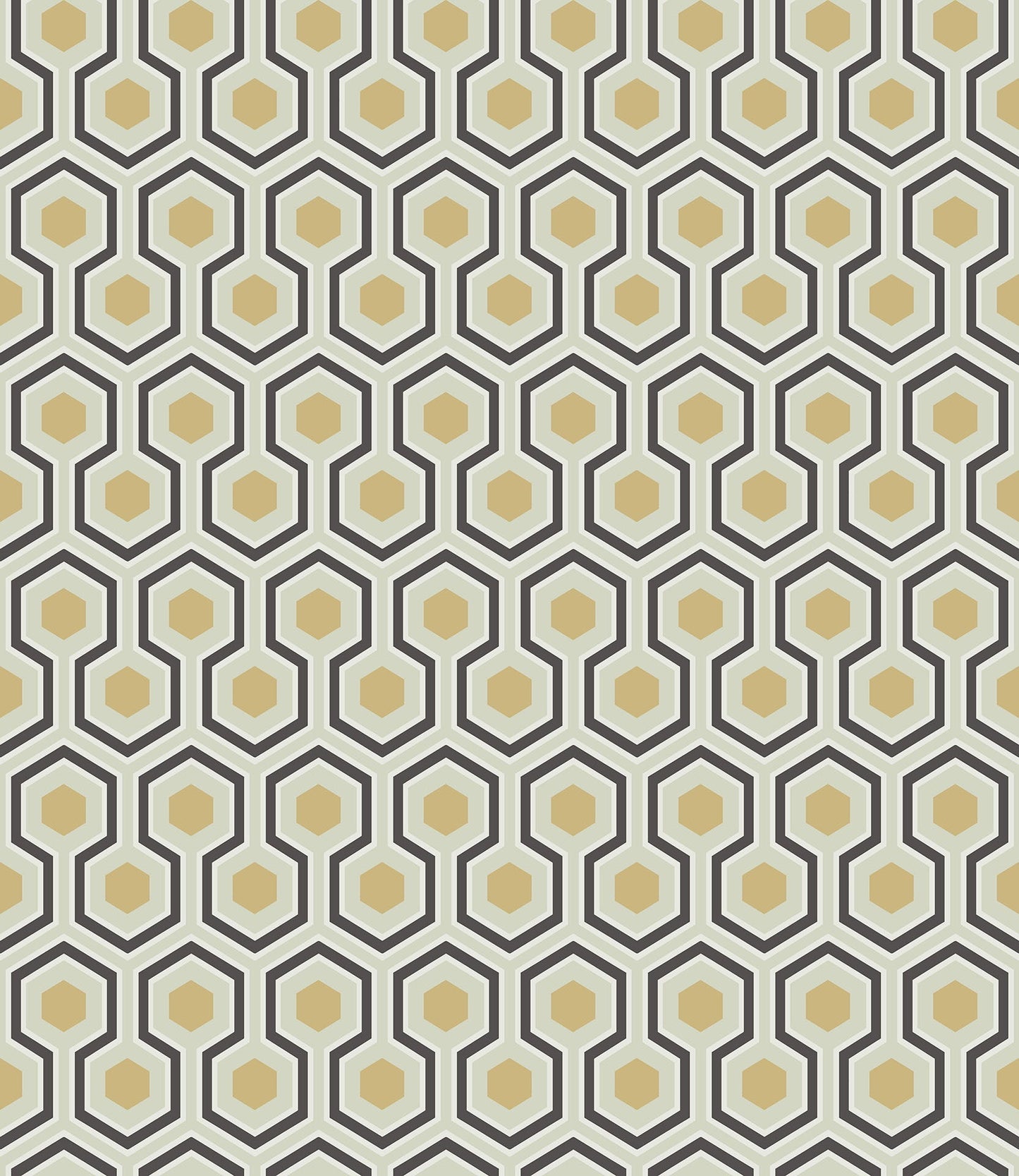 Cole & Son Hicks' Hexagon - Black & Metallic Gold on Soft Olive