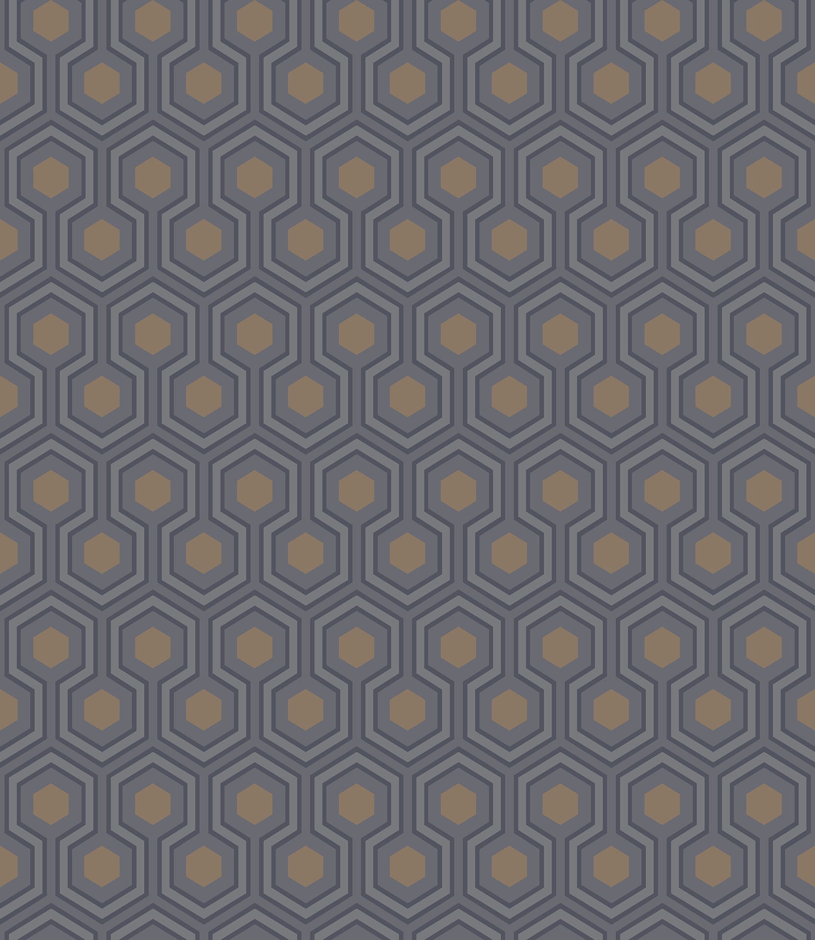 Cole & Son Hicks' Hexagon - Soot & Metallic Bronze on Slate Grey