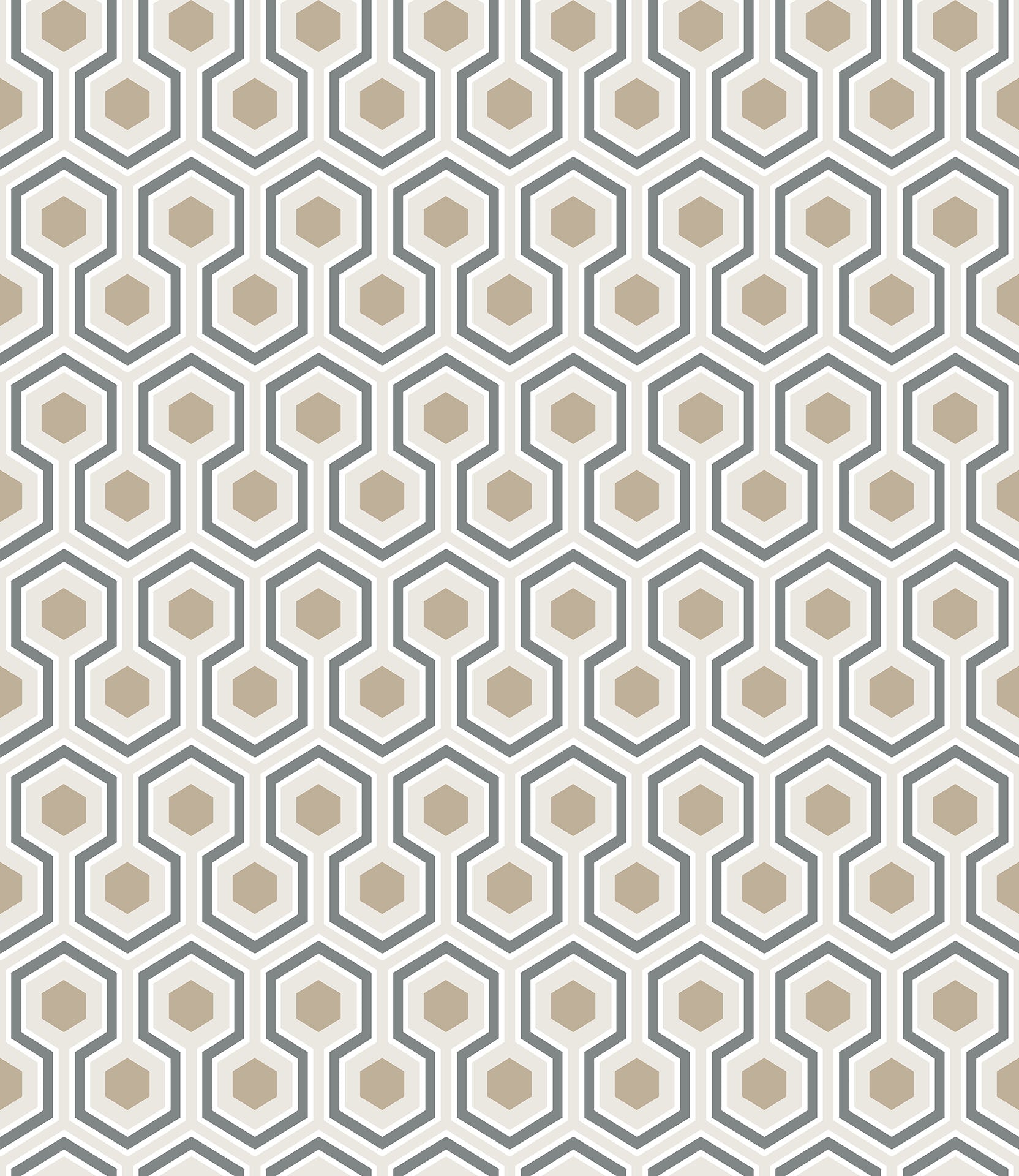 Cole & Son Hicks' Hexagon - Charcoal & Metallic Gilver on Stone