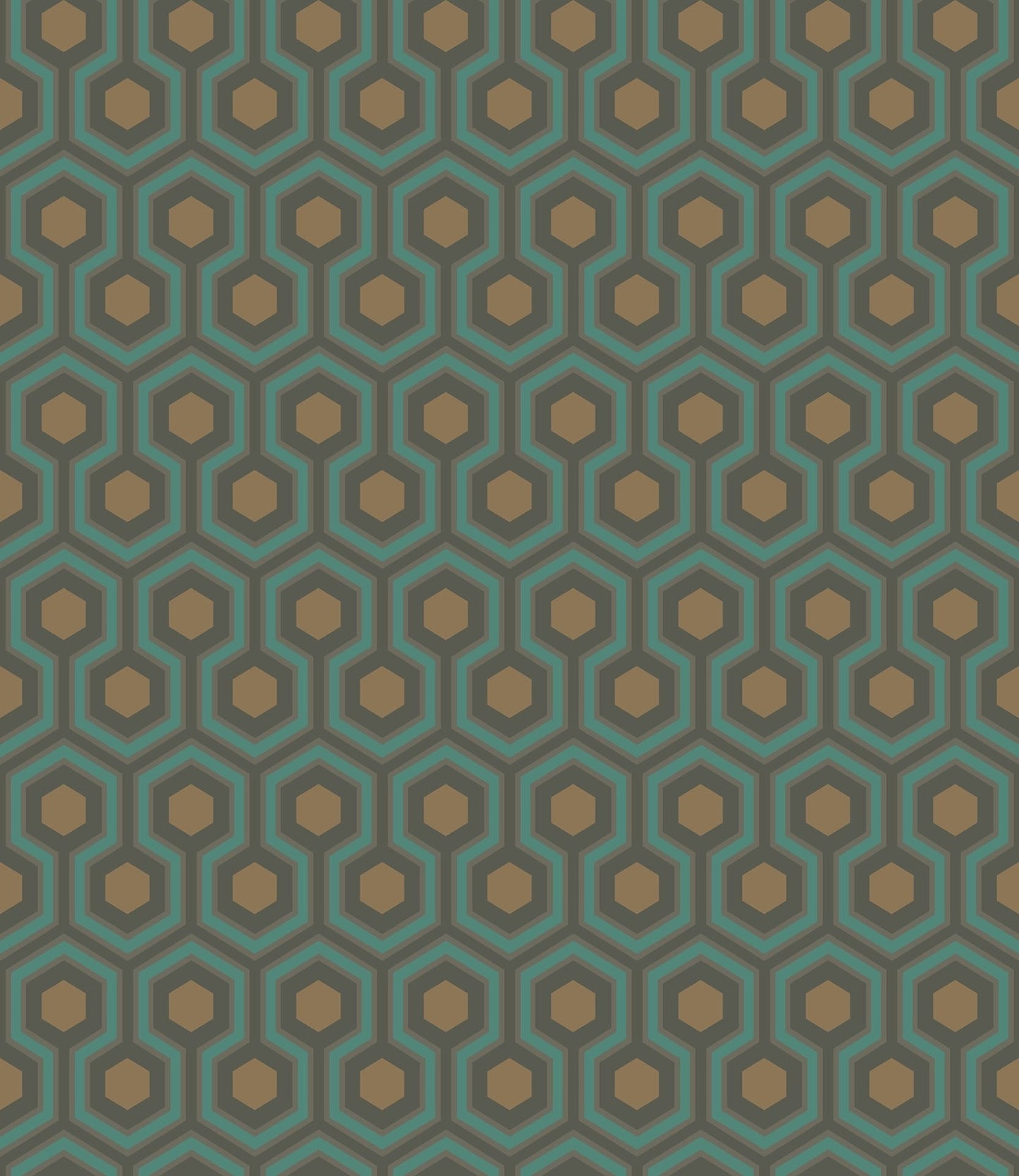 Cole & Son Hicks' Hexagon - Teal & Metallic Bronze on Soot