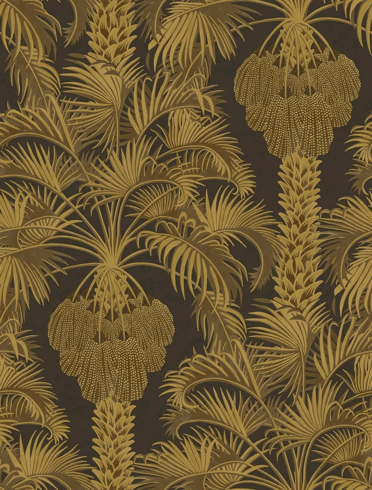 Cole & Son Hollywood Palm wallpaper - Charcoal & Metallic Gold on Charcoal