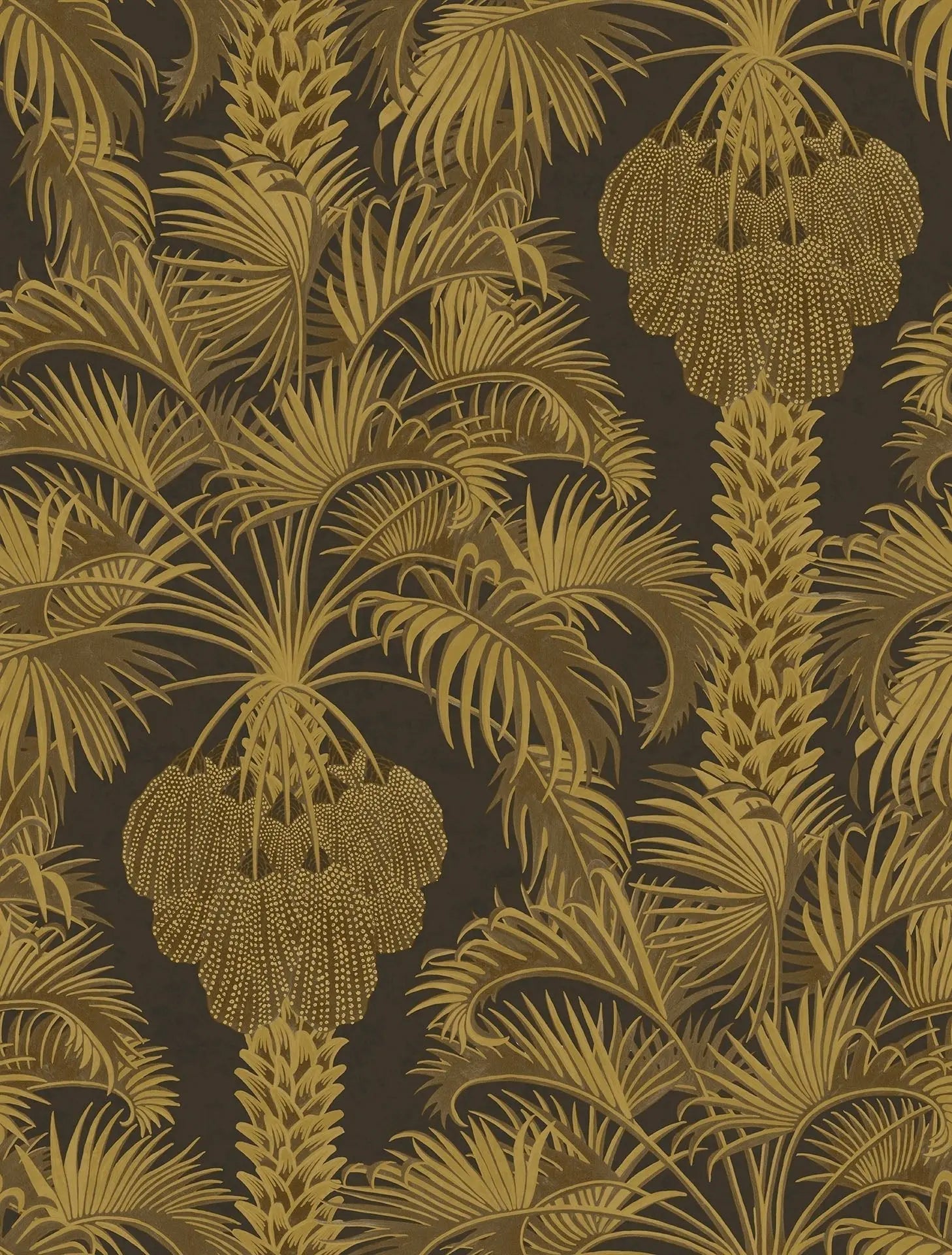 Cole & Son Hollywood Palm wallpaper - Charcoal & Metallic Gold on Charcoal