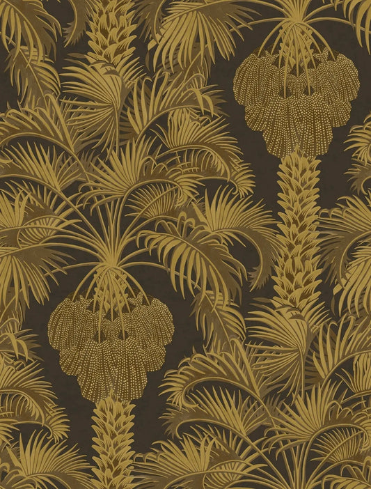 Cole & Son Hollywood Palm wallpaper - Charcoal & Metallic Gold on Charcoal