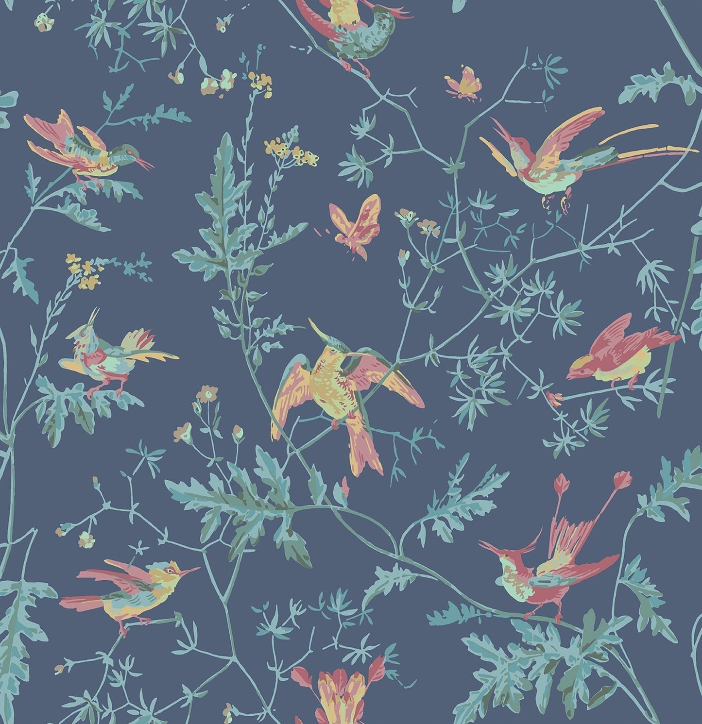 Cole & Son Hummingbirds - Multi, Petrol on Midnight
