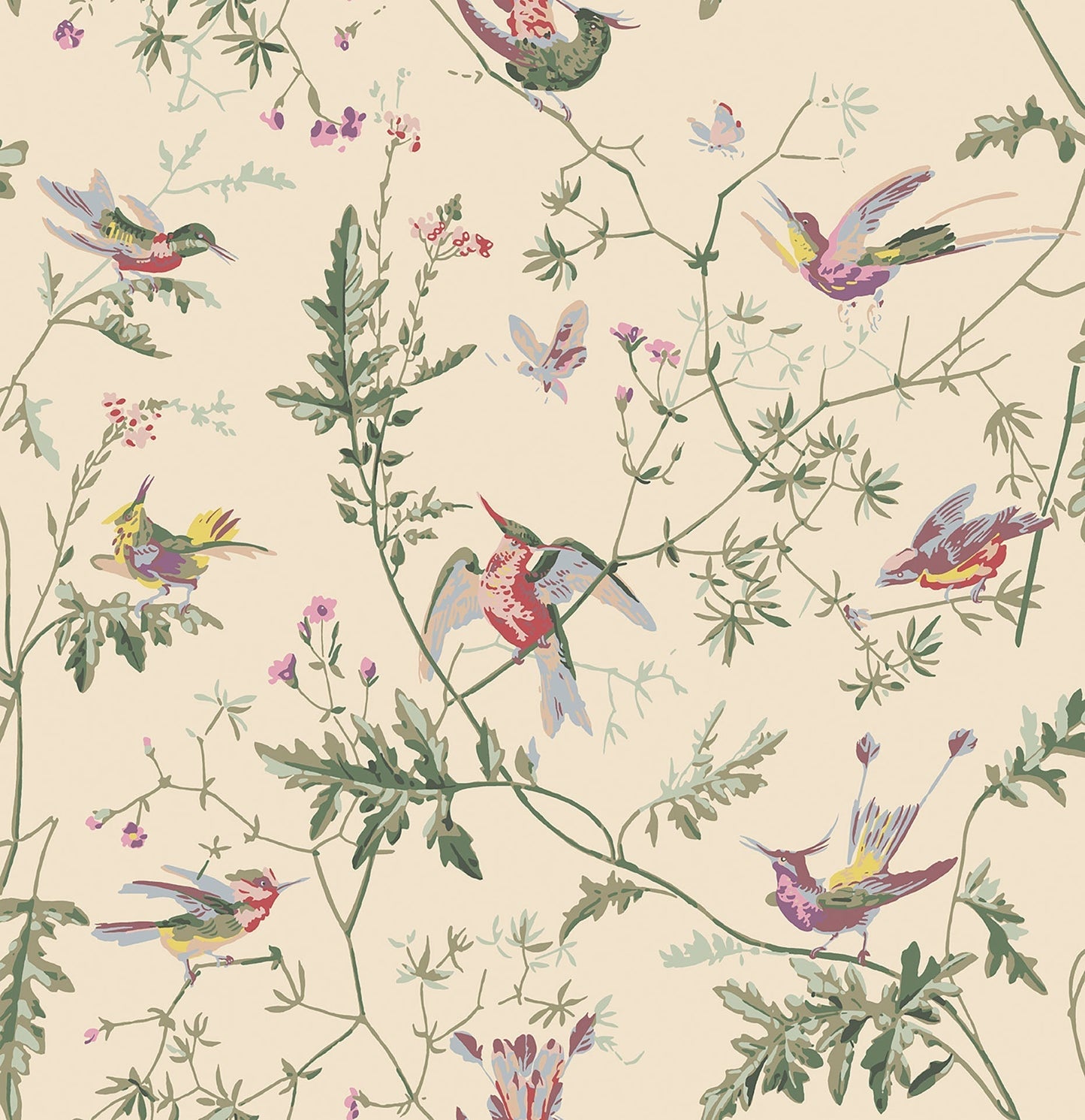 Cole & Son Hummingbirds - Classic Multi & Old Olive on Cream