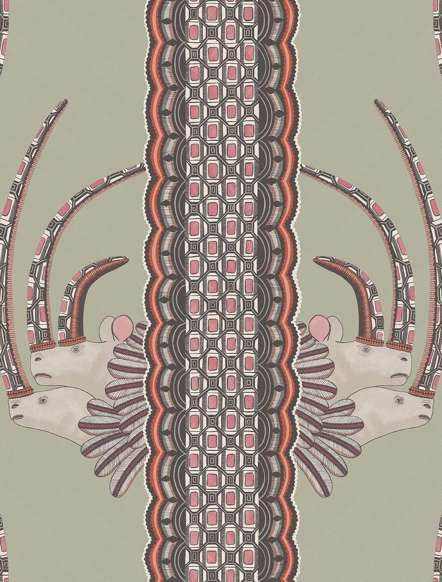 Cole & Son Jabu - Coral on Soft Olive