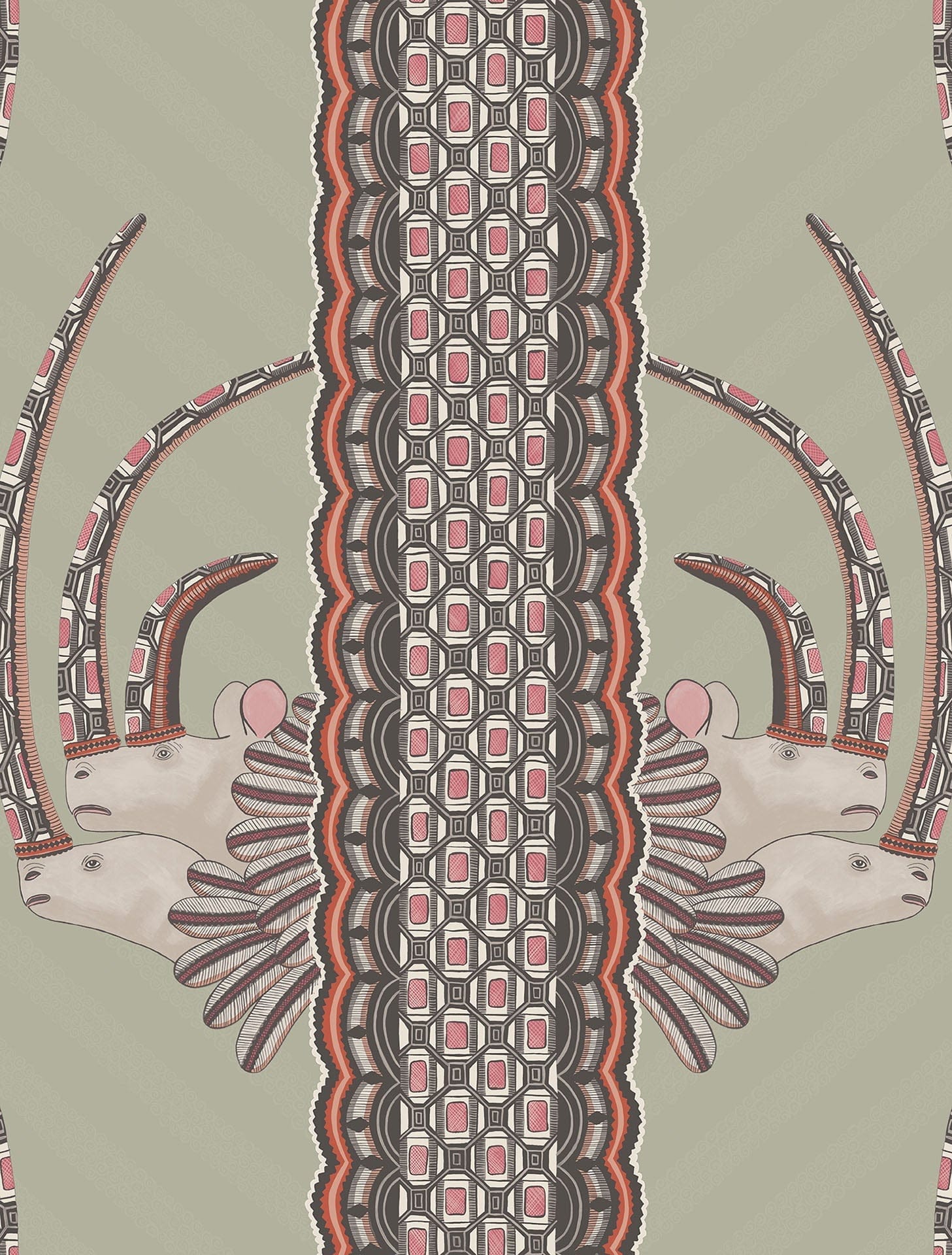 Cole & Son Jabu - Coral on Soft Olive