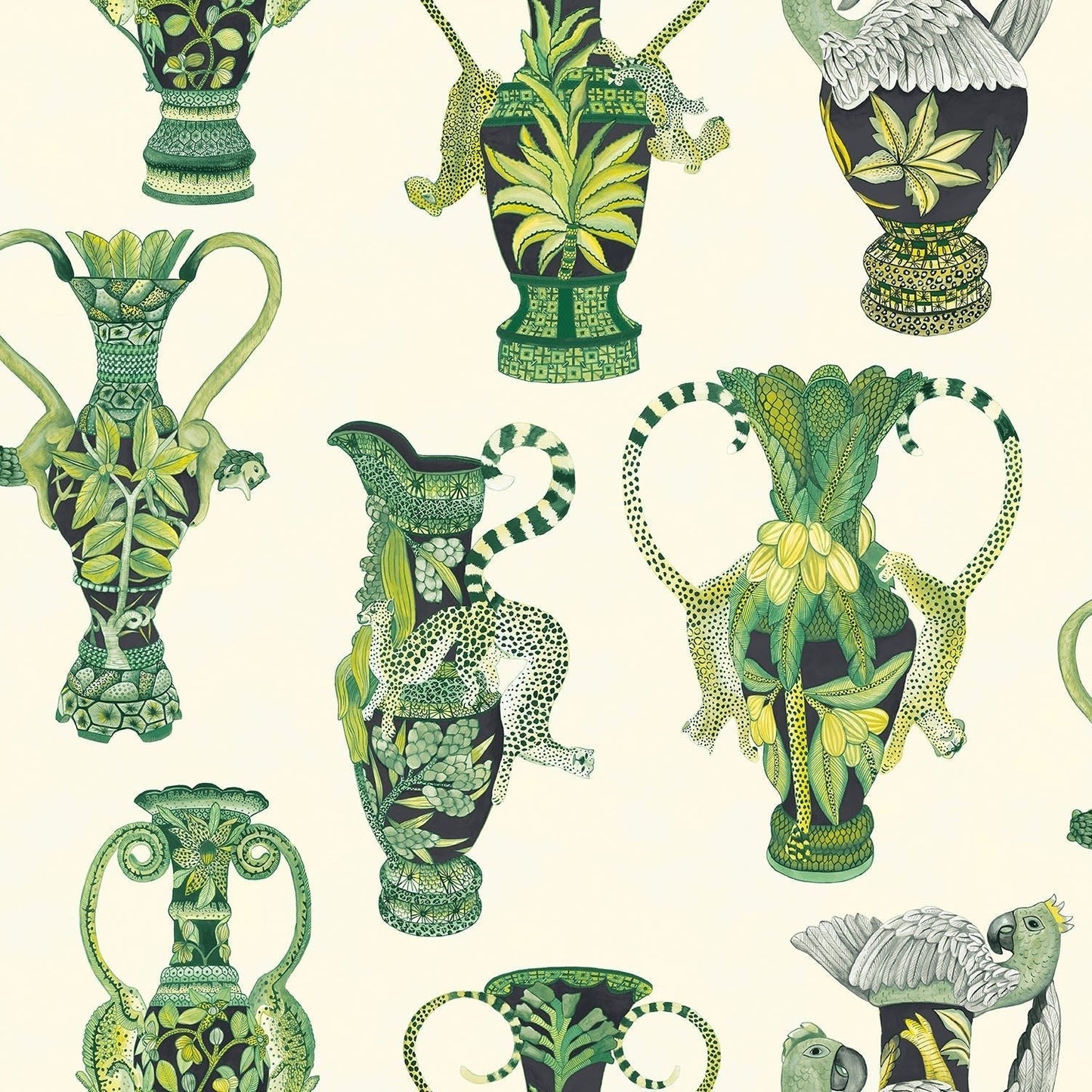Cole & Son Khulu Vases wallpaper - Multi Greens on Pale Cream
