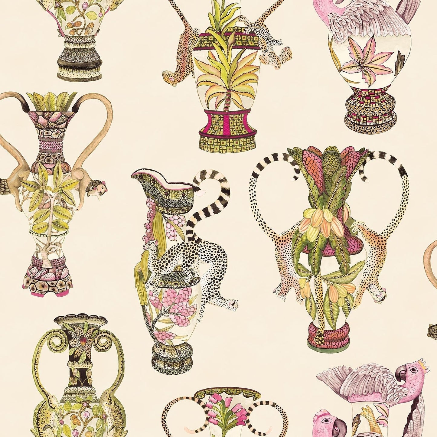 Cole & Son Khulu Vases - Multi on Cream