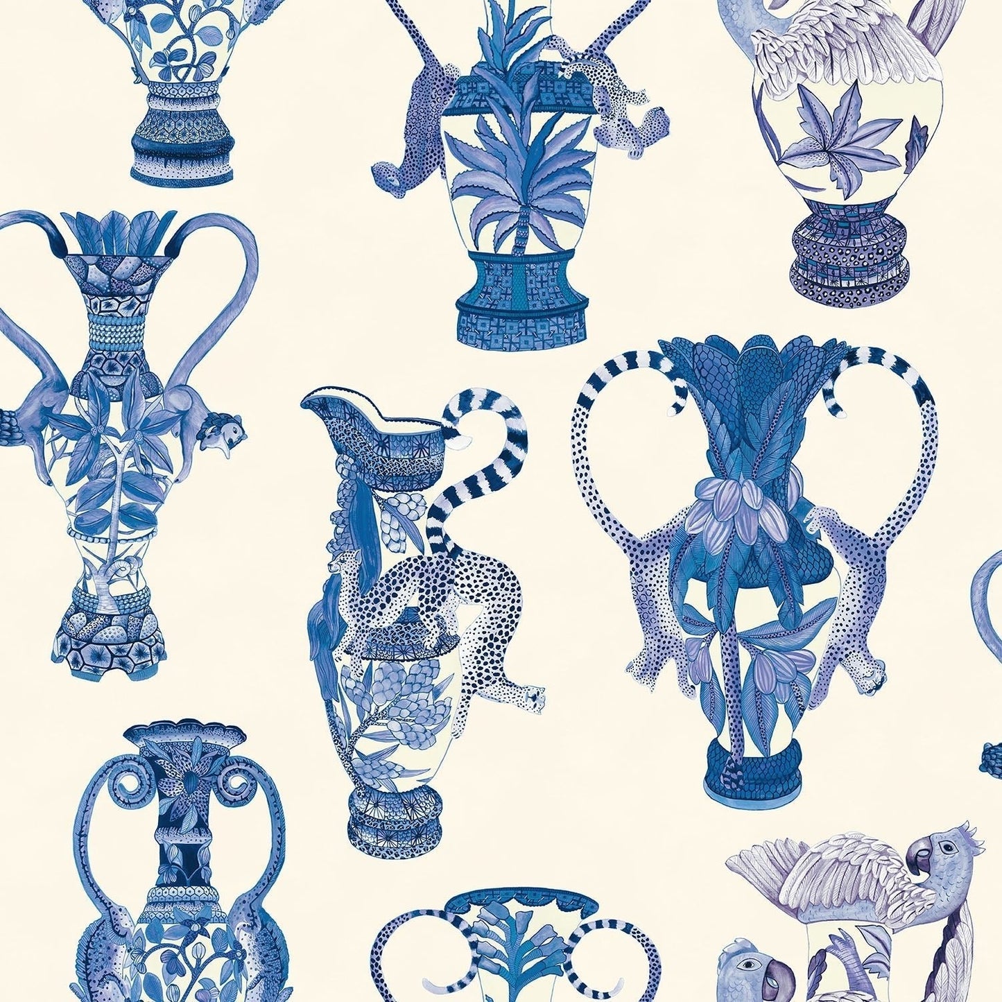 Cole & Son Khulu Vases - China Blue on Pale Cream