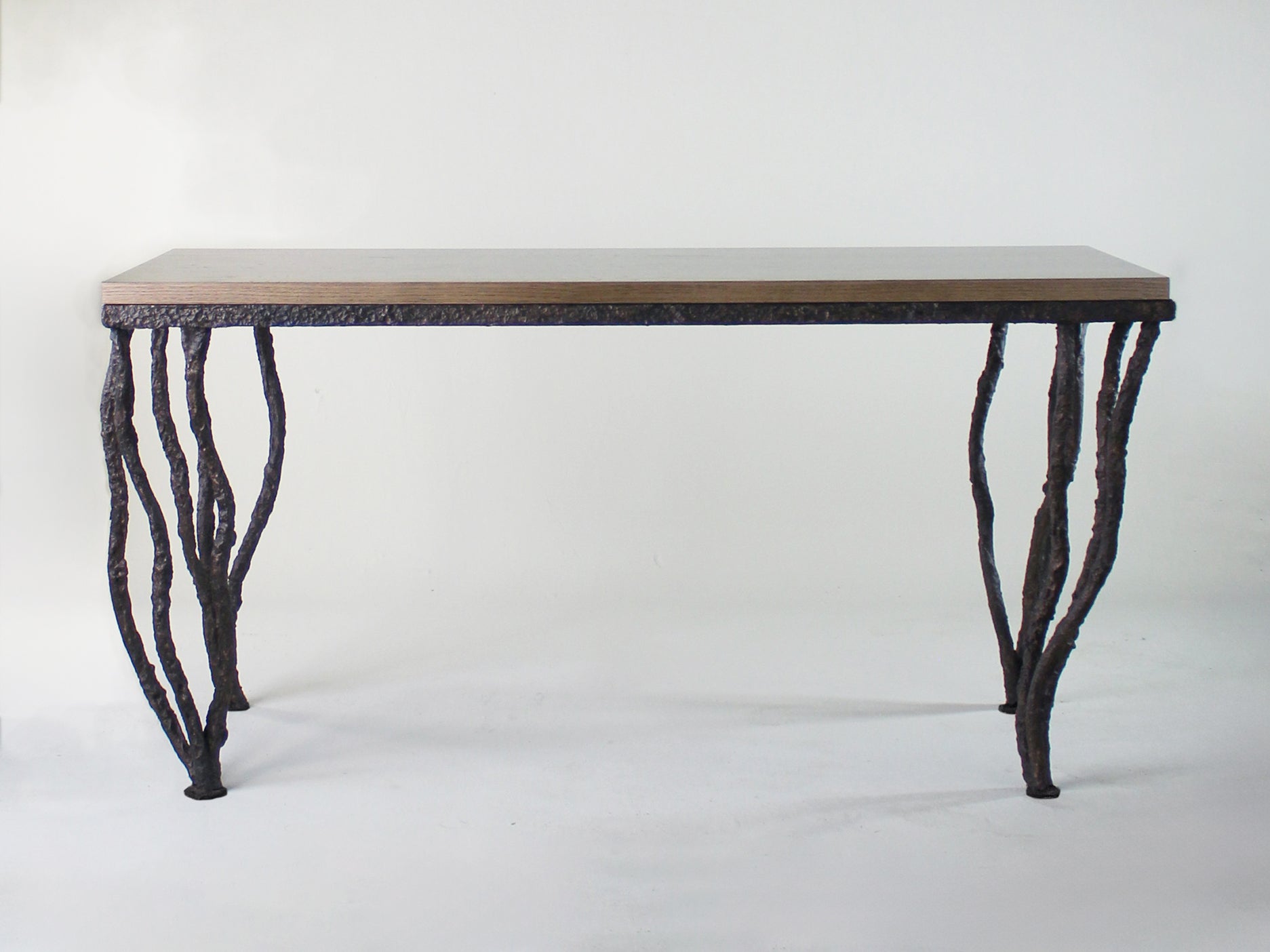 Kitty Console Table - Burnt Copper with Smoky Oak Top