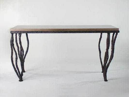 Kitty Console Table - Burnt Copper with Smoky Oak Top