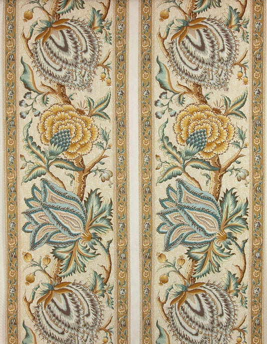 Pierre Frey Le Grand Corail - Rayure 2 Chemins - Bleu Or Fond Blanc