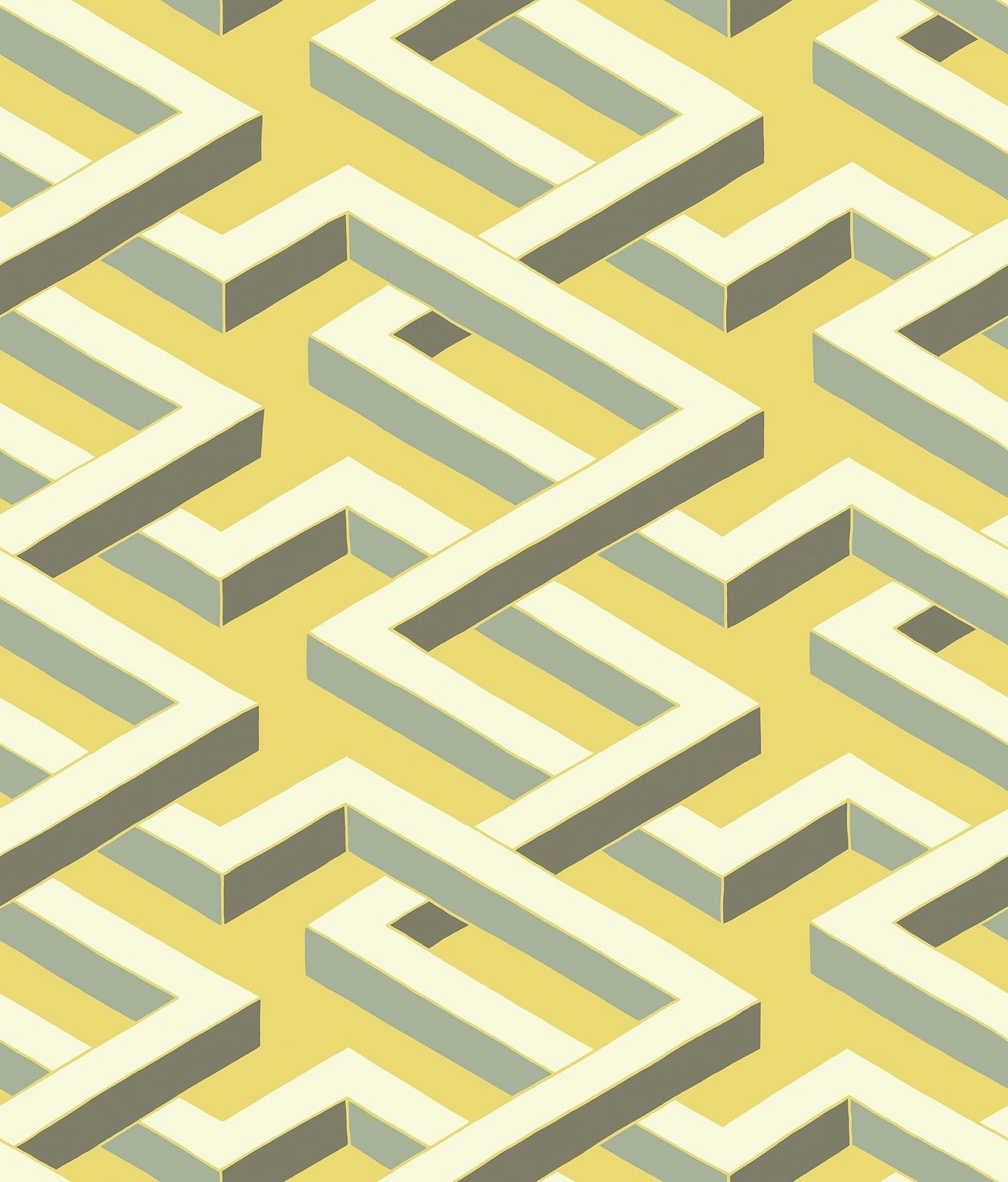 Cole & Son Luxor - White & Charcoal on Chartreuse