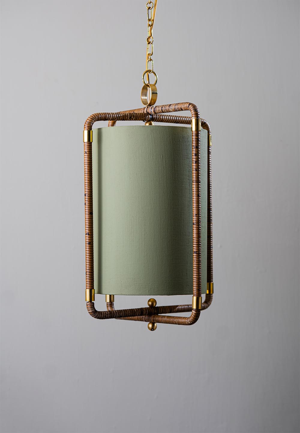 Holden Lantern Ceiling Light - Dark Cane and Brass