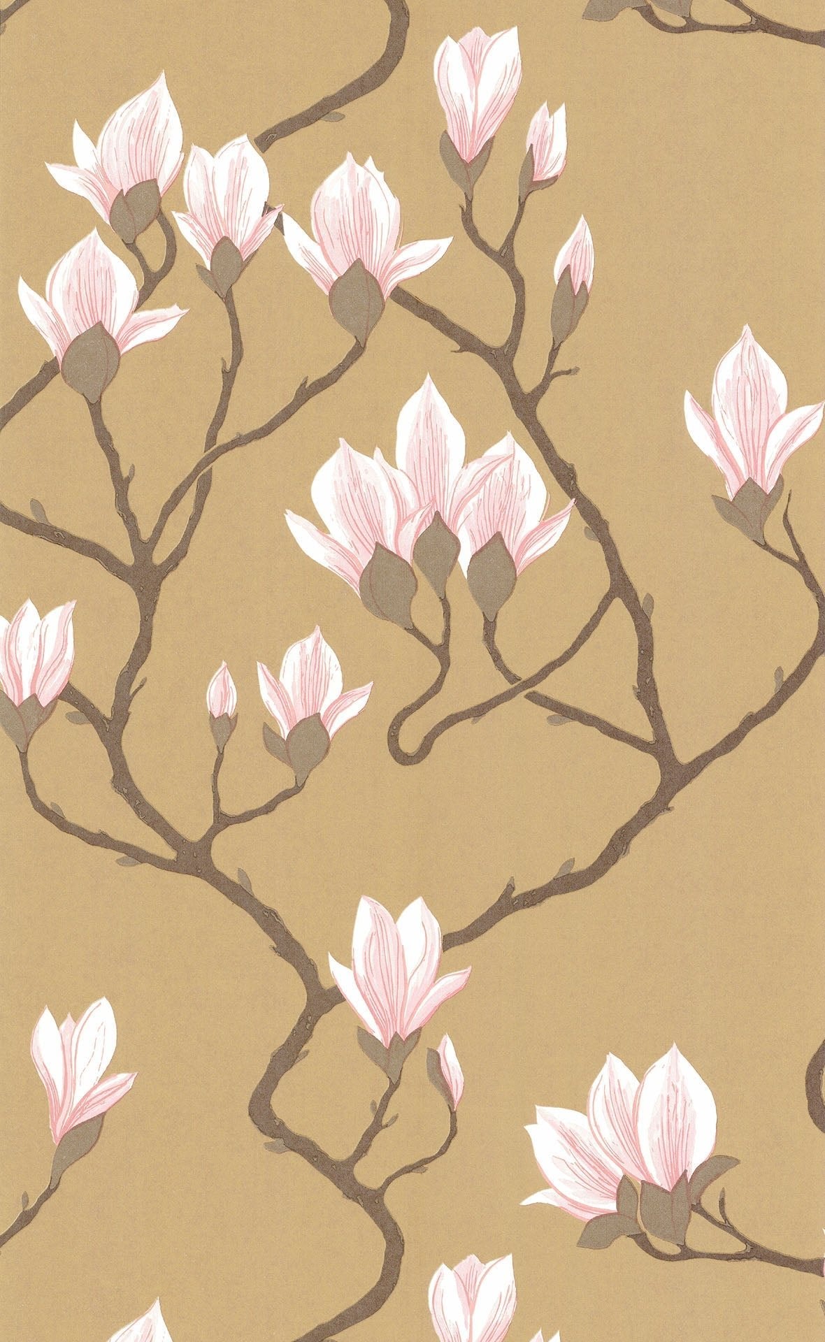 Cole & Son Magnolia wallpaper - Blush Pink on Metallic Bronze