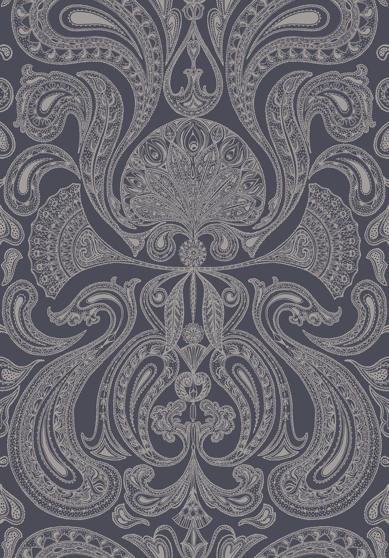 Cole & Son Malabar - Metallic Silver on Charcoal