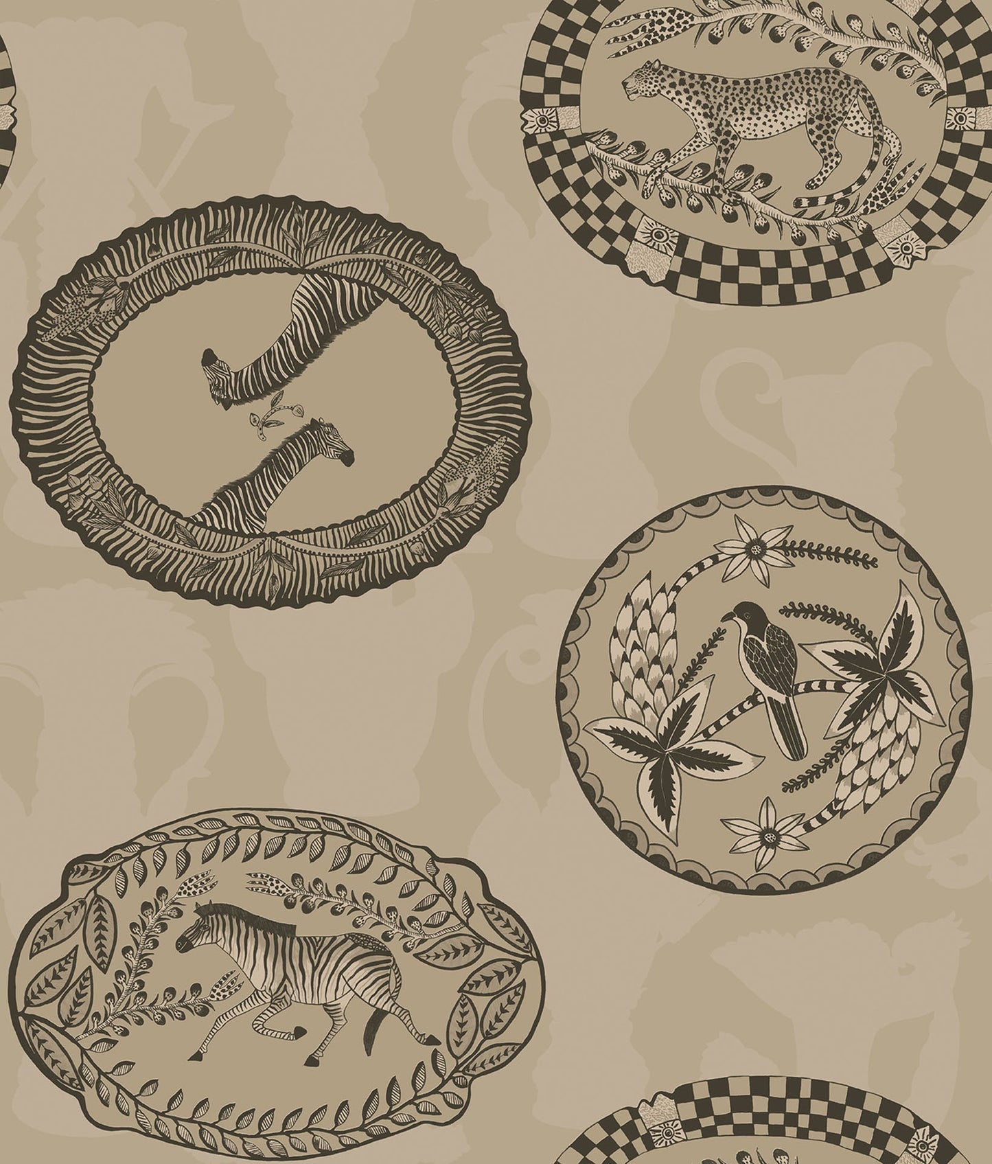 Cole & Son Matrinah - Metallic Gilver & Charcoal on Linen