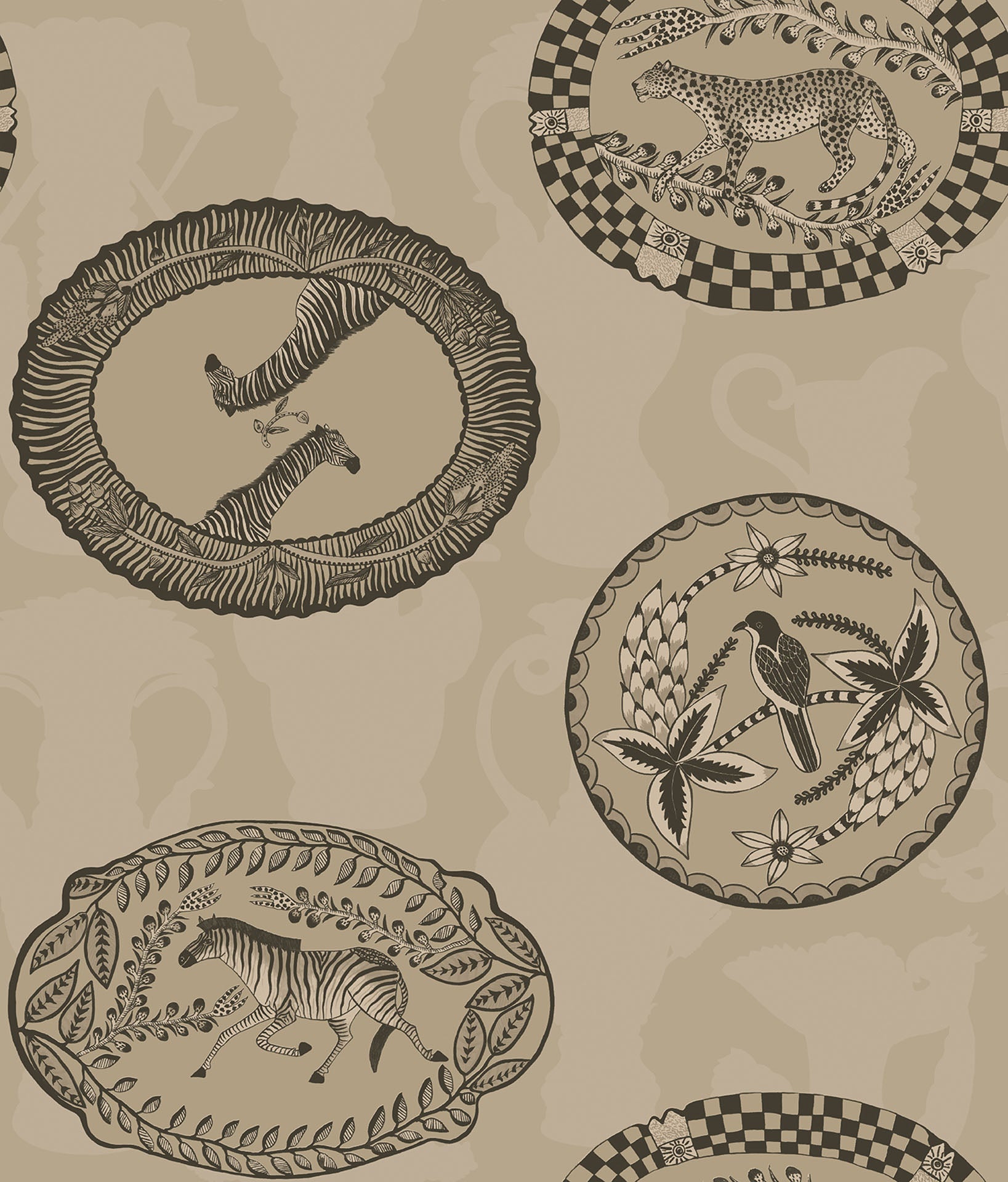 Cole & Son Matrinah - Metallic Gilver & Charcoal on Linen