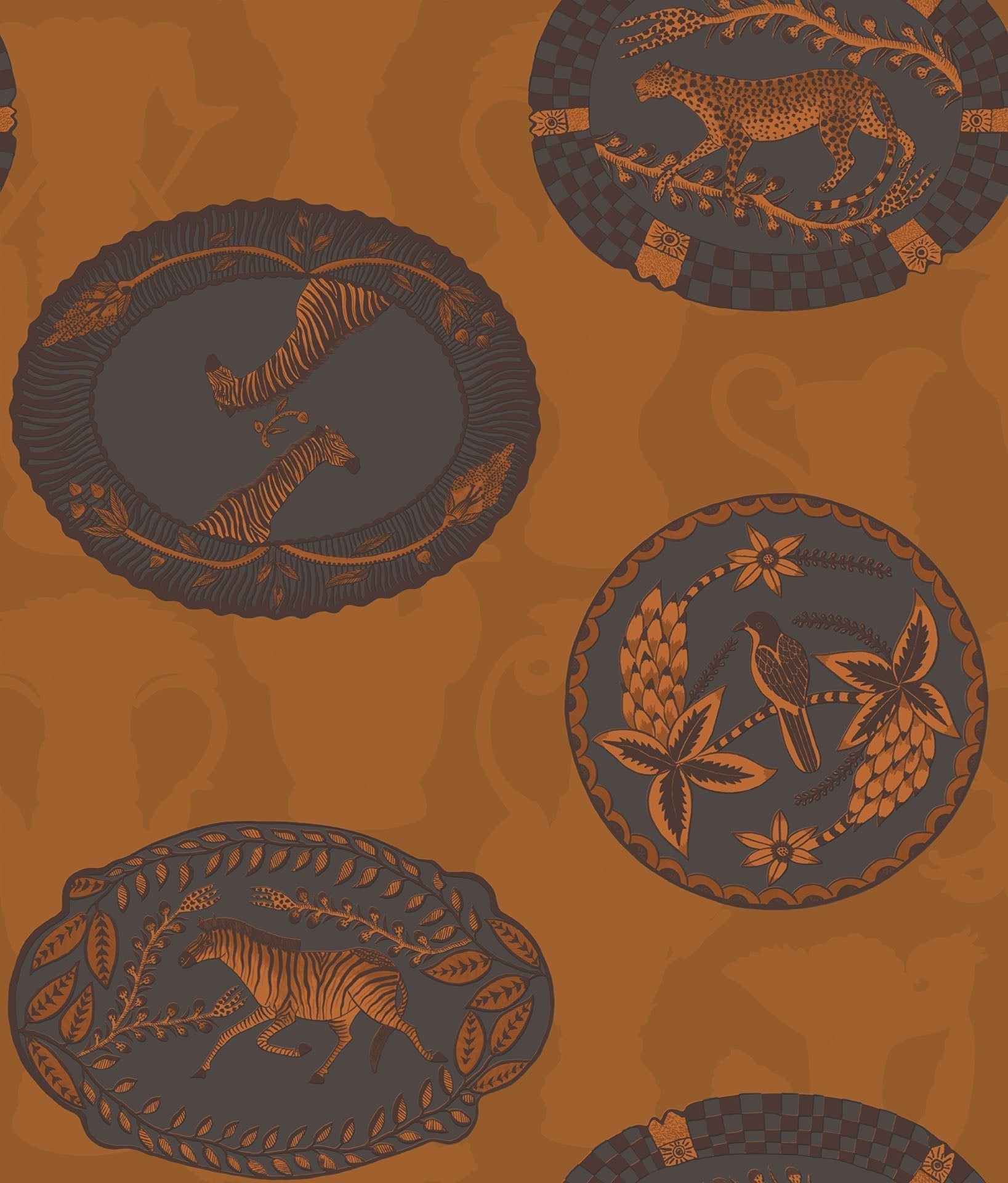 Cole & Son Matrinah - Burnt Orange & Charcoal on Ginger