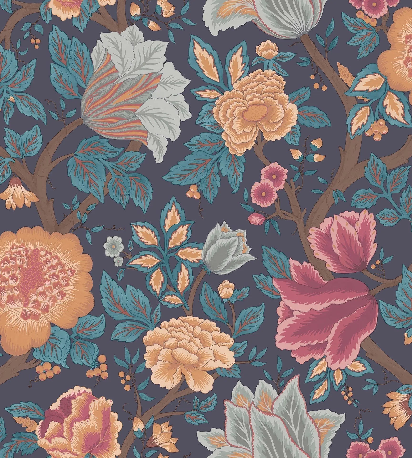 Cole & Son Midsummer Bloom - Burnt Orange, Rose & Petrol on Ink