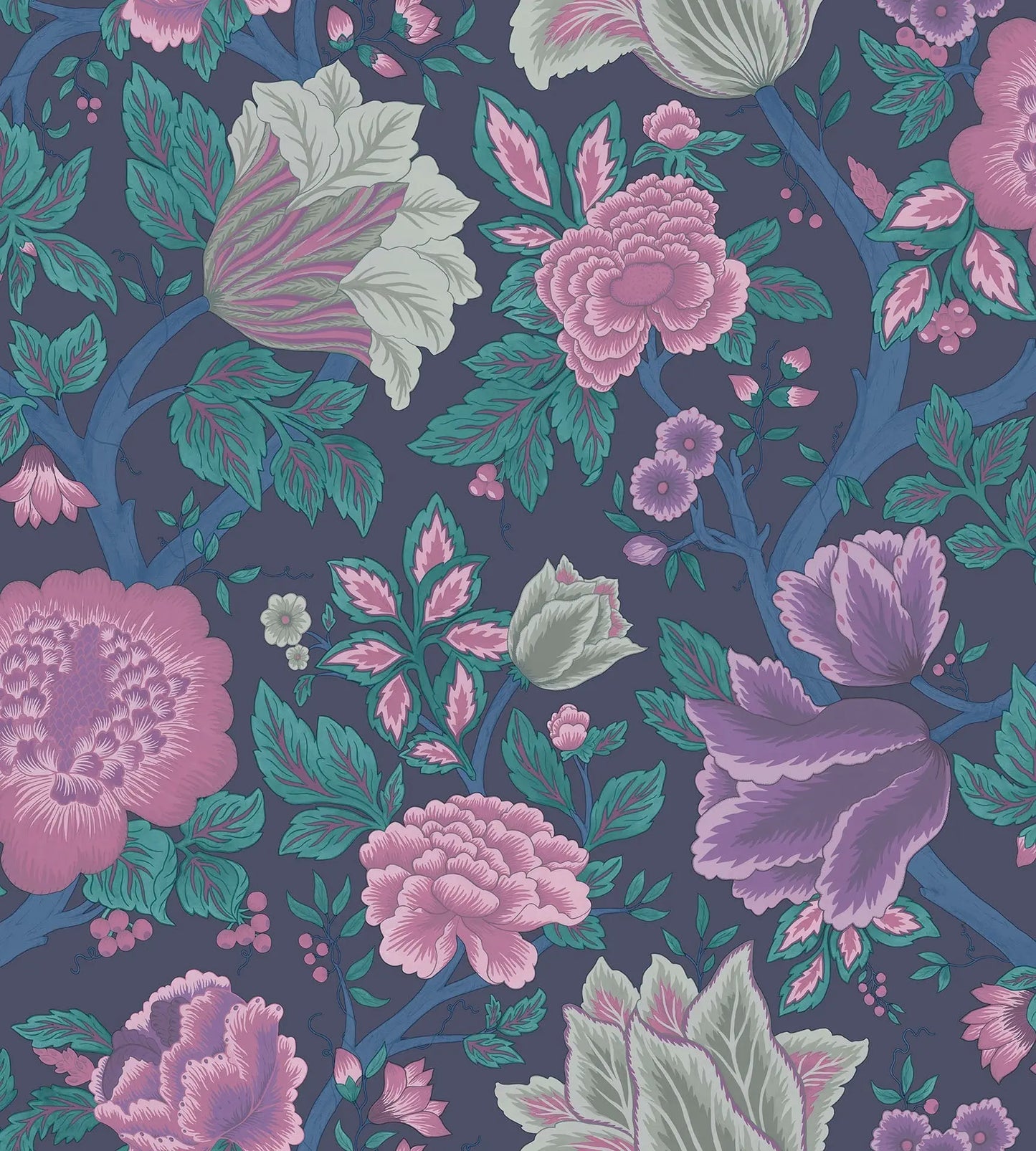 Cole & Son Midsummer Bloom - Mulberry, Purple & Teal on Ink