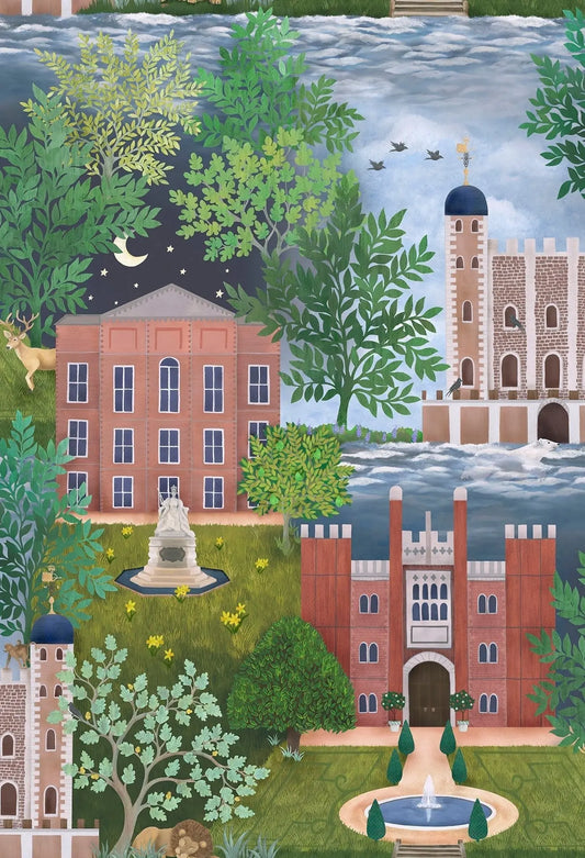 Cole & Son Palace Tales wallpaper - Leaf Green, Terracotta & Petrol