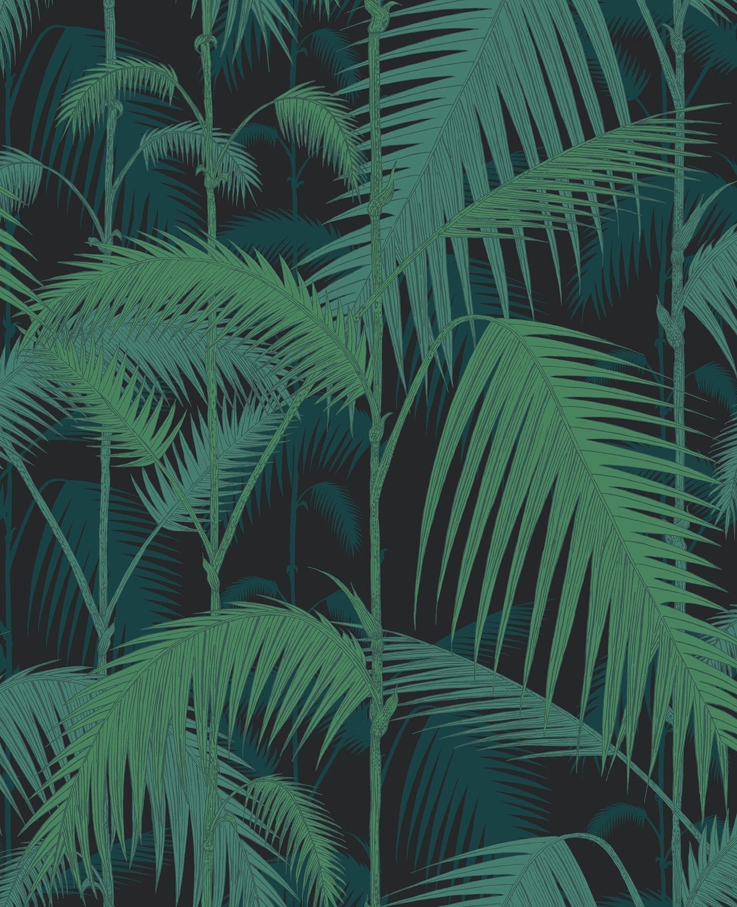 Cole & Son Palm Jungle - Viridian on Charcoal