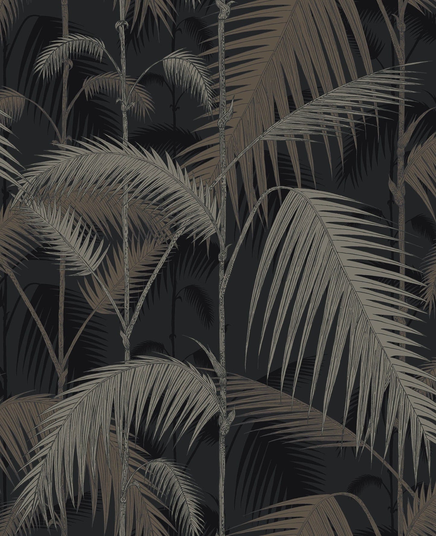 Cole & Son Palm Jungle - Metallic Gilver on Charcoal