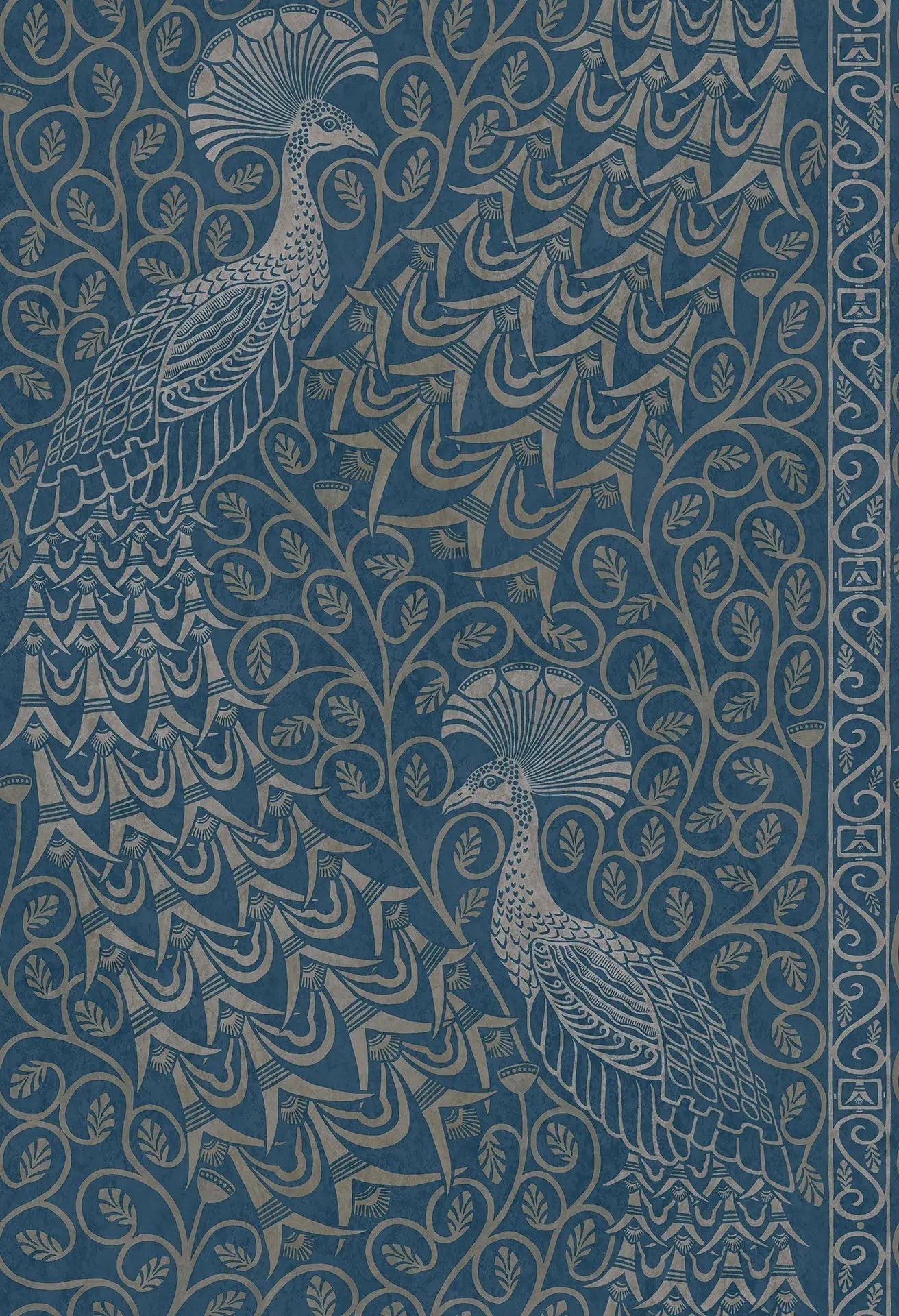 Cole & Son Pavo Parade - Metallic Silver on Denim