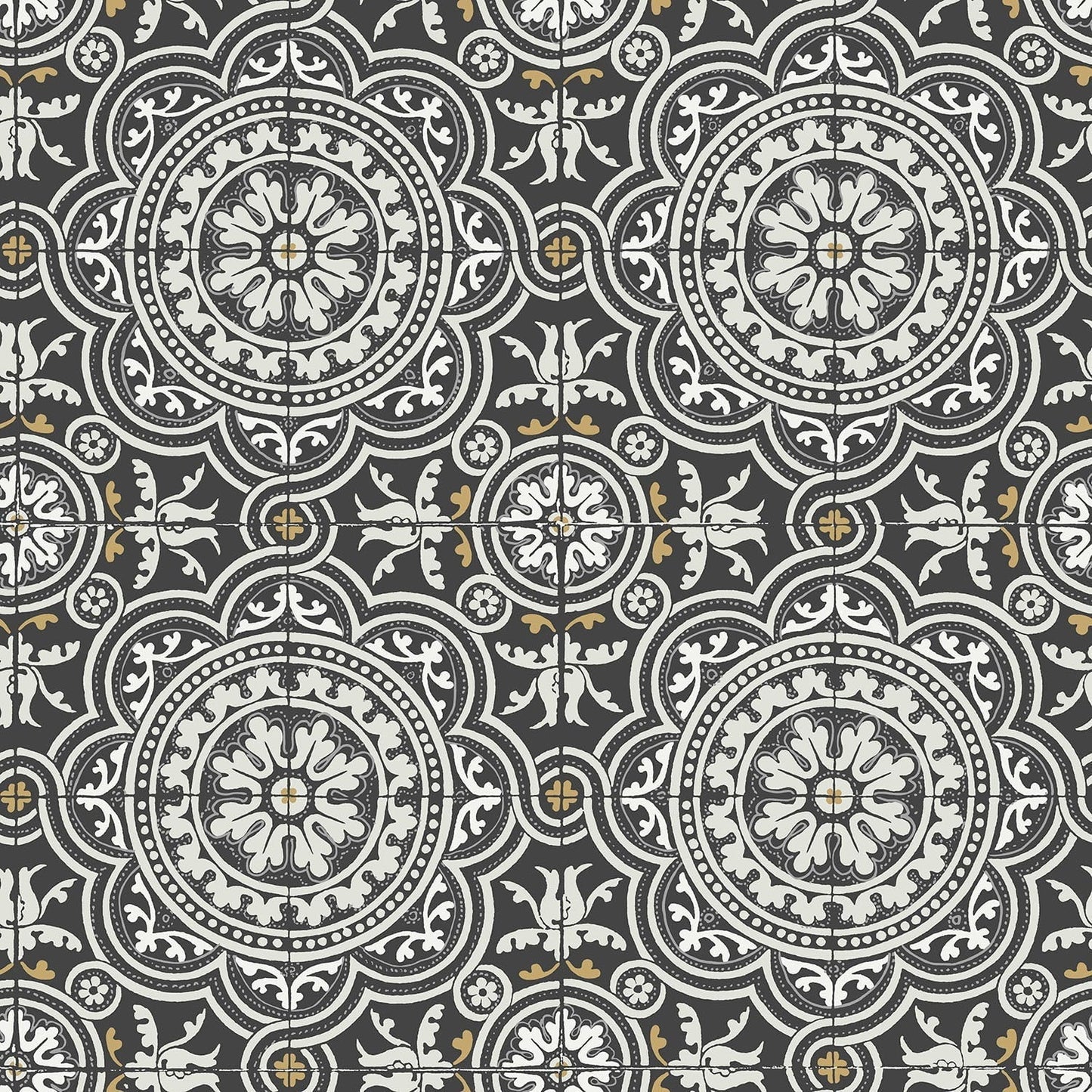 Cole & Son Piccadilly - Grey & Metallic Gold on Black