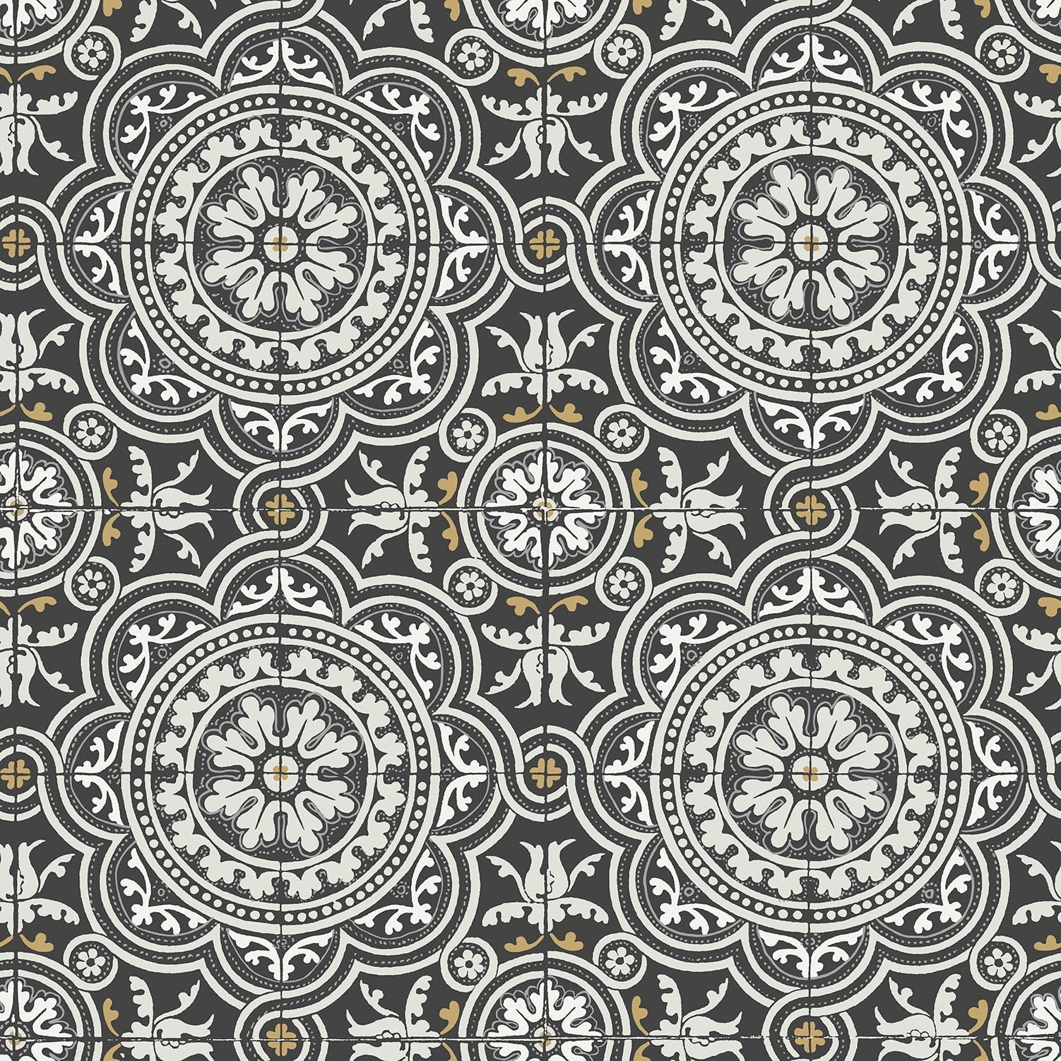 Cole & Son Piccadilly - Grey & Metallic Gold on Black