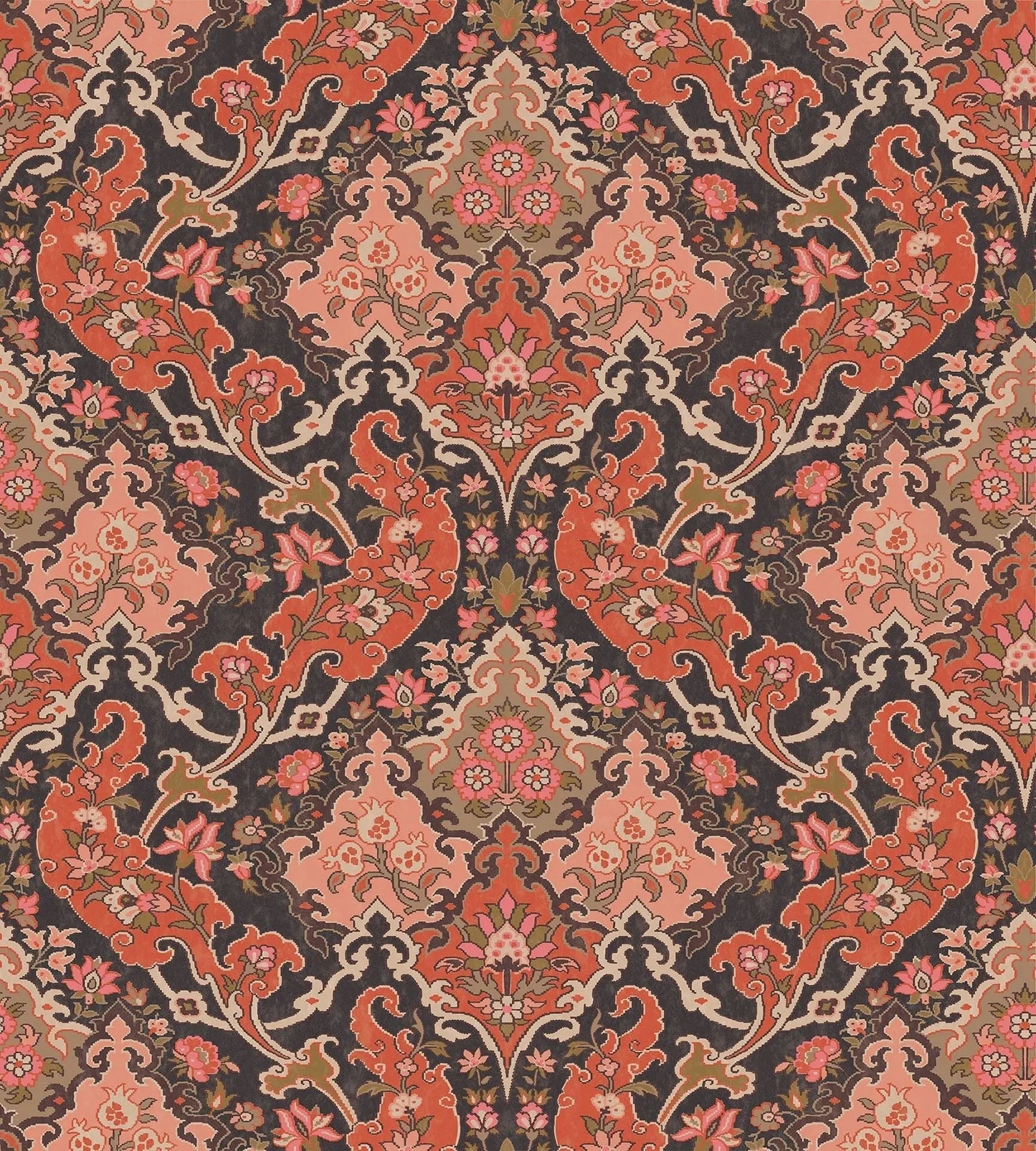 Cole & Son Pushkin wallpaper - Coral & Rouge on Soot
