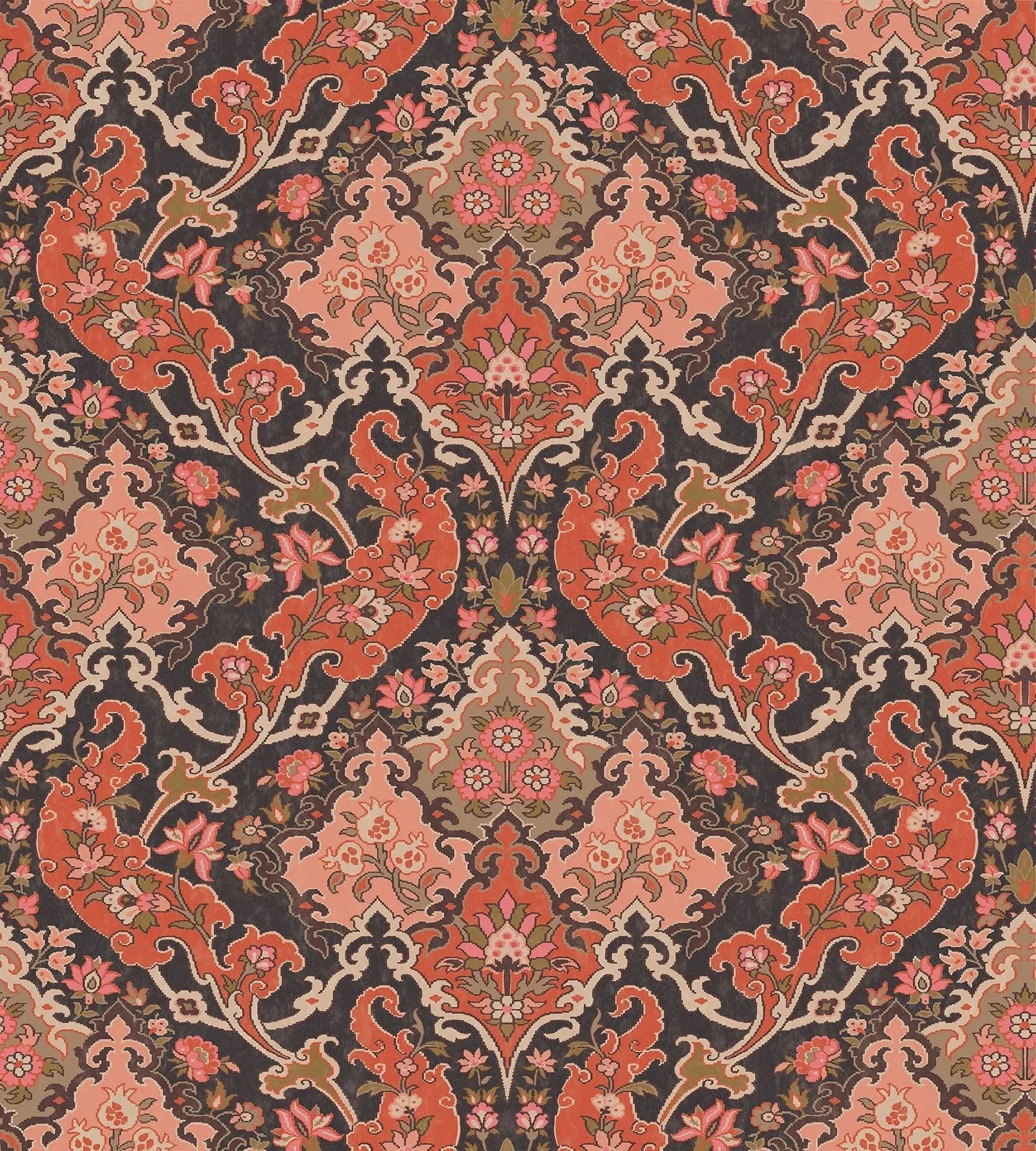 Cole & Son Pushkin wallpaper - Coral & Rouge on Soot
