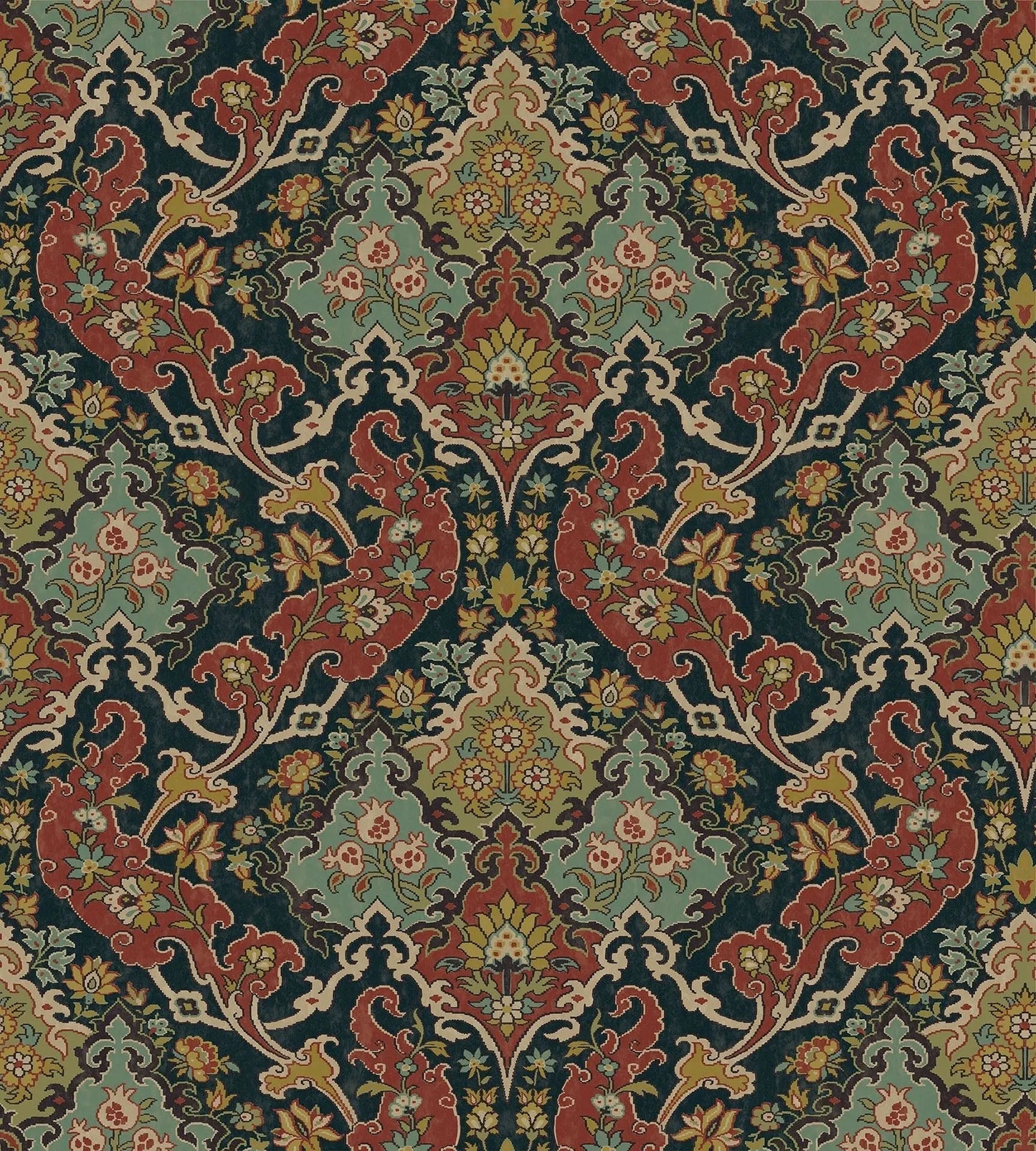 Cole & Son Pushkin - Seafoam & Red on Charcoal