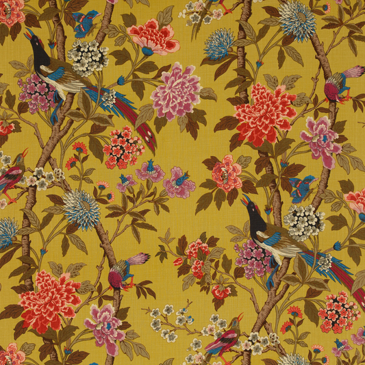 GP & J Baker | Hydrangea Bird fabric - Mustard/Mauve