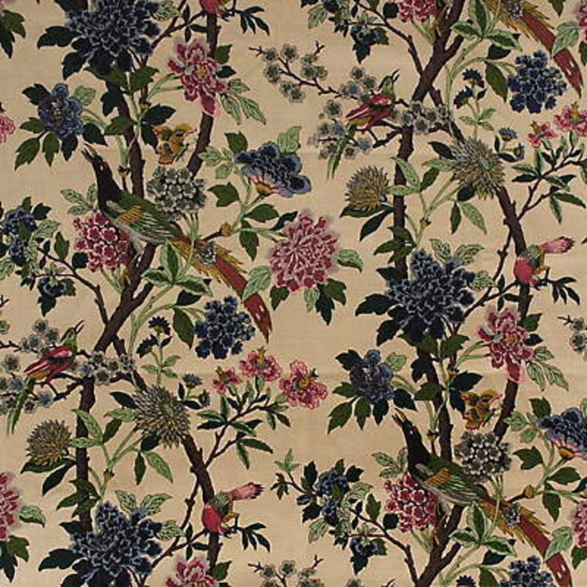 GP & J Baker | Hydrangea Bird fabric - Rose/Biscuit