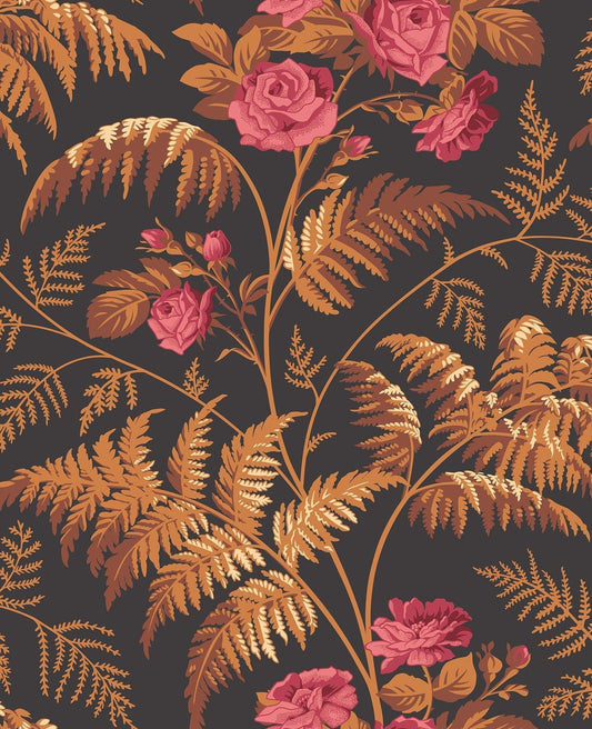 Cole & Son Rose wallpaper - Rose & Burnt Orange on Black