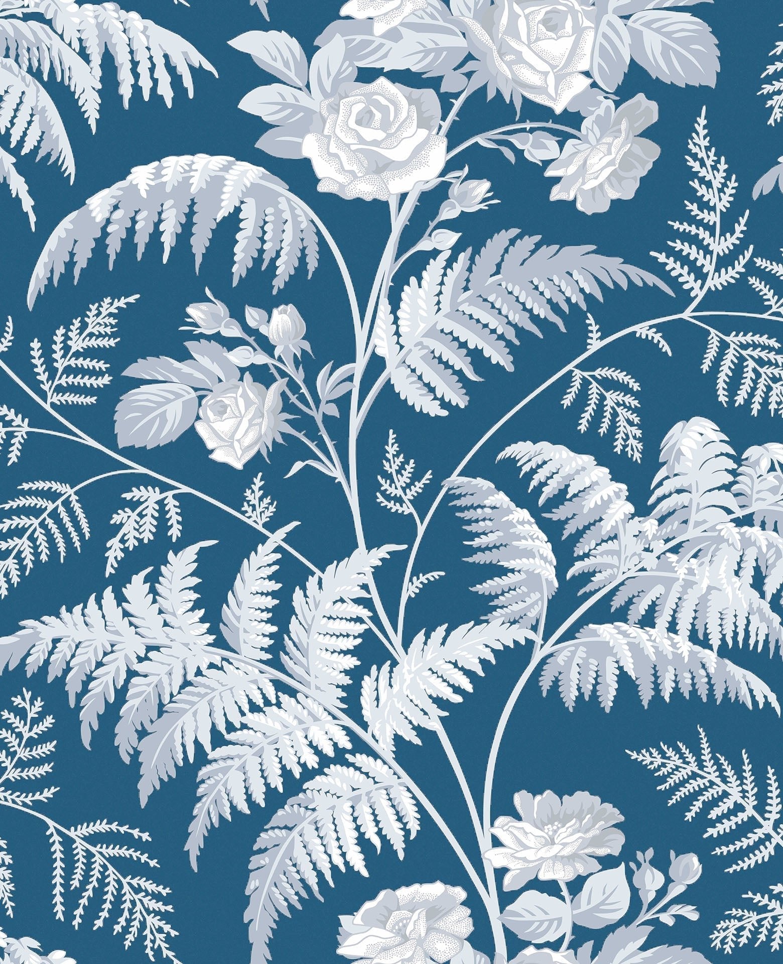 Cole & Son Rose - White & Ice Blue on Denim