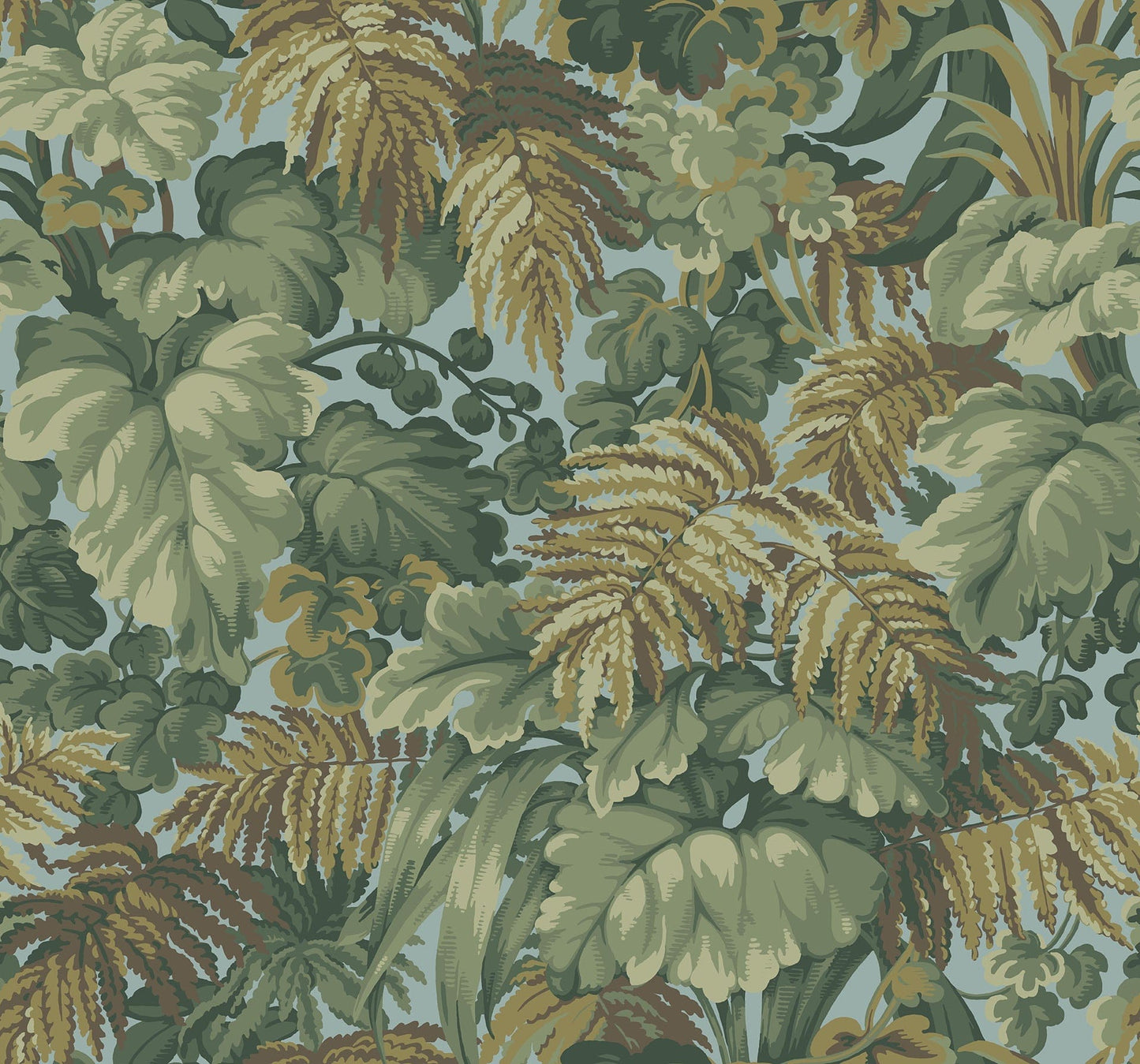 Cole & Son Royal Fernery wallpaper - Khaki, Sage & Print Room Blue