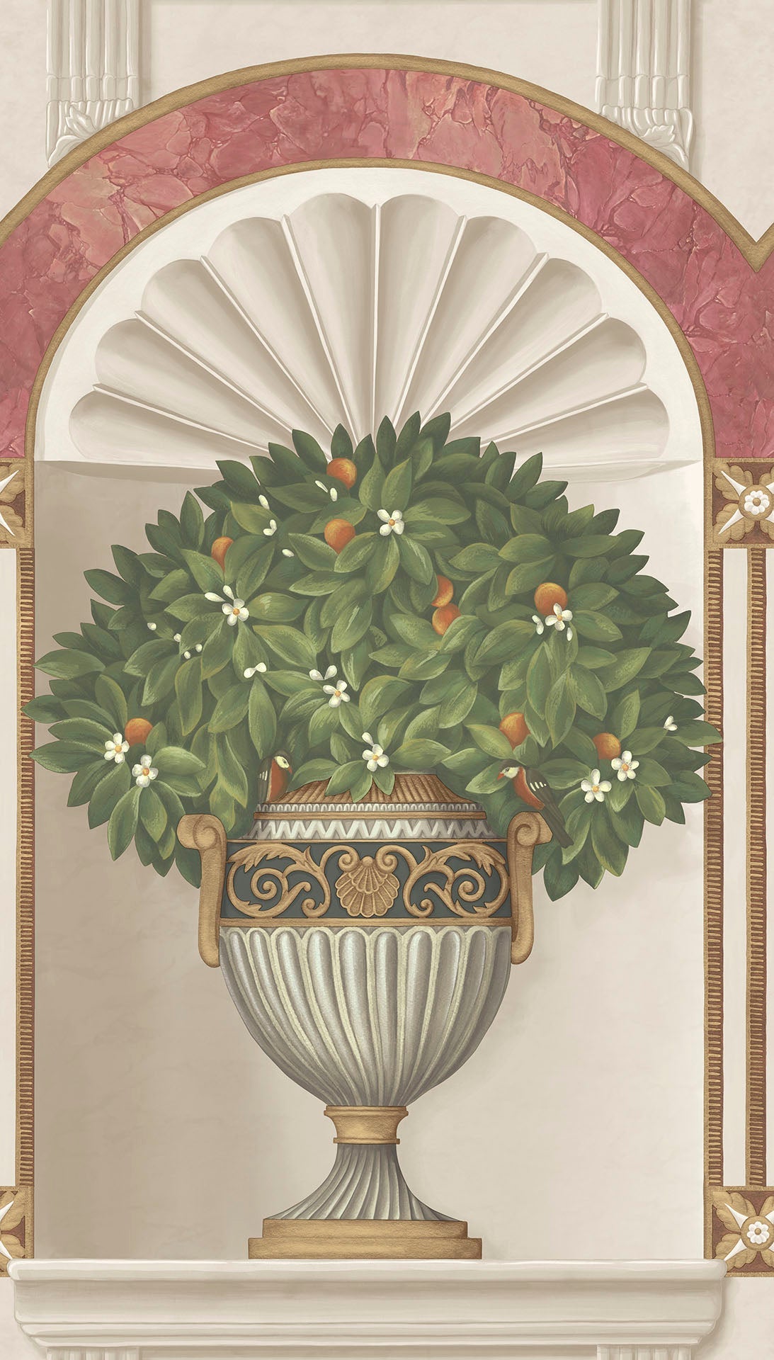 Cole & Son Royal Jardiniere wallpaper - Spring Green & Rose on Stone