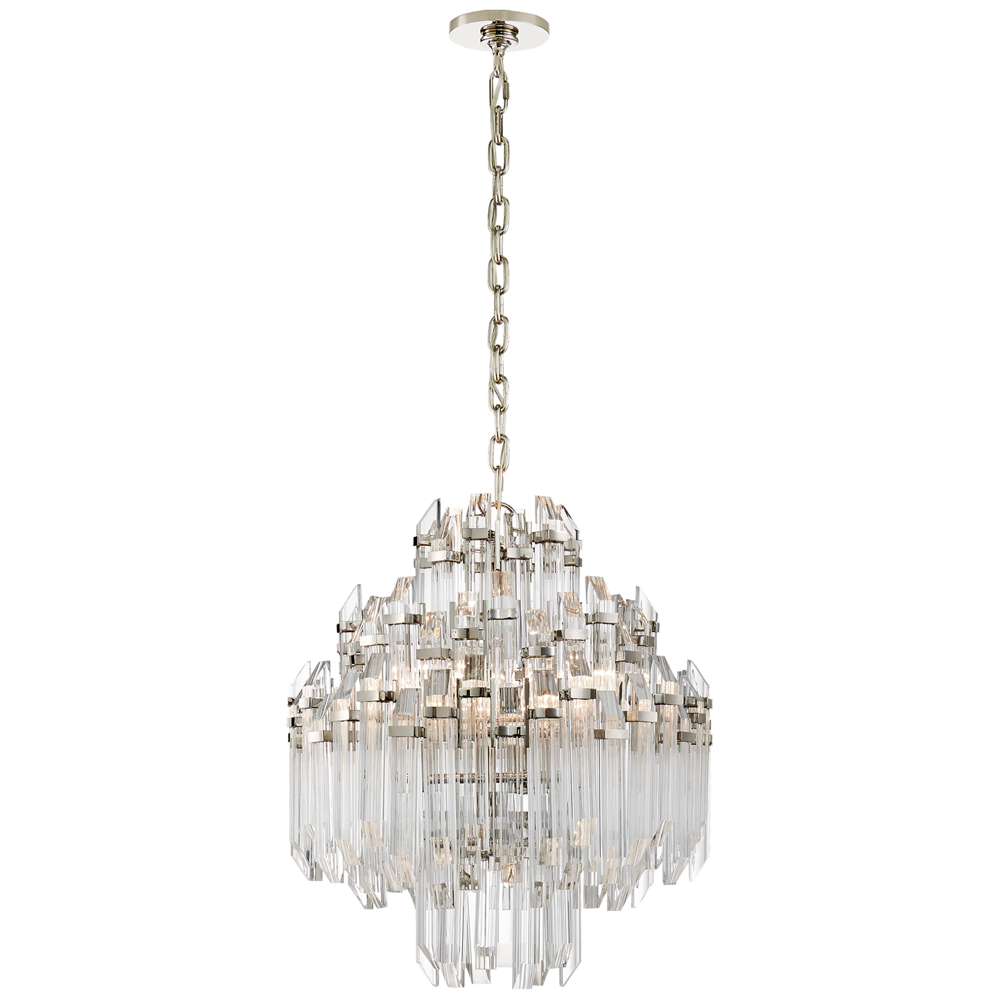 Adele Four Tier Waterfall Chandelier in Polished Nickel with Clear Acrylic