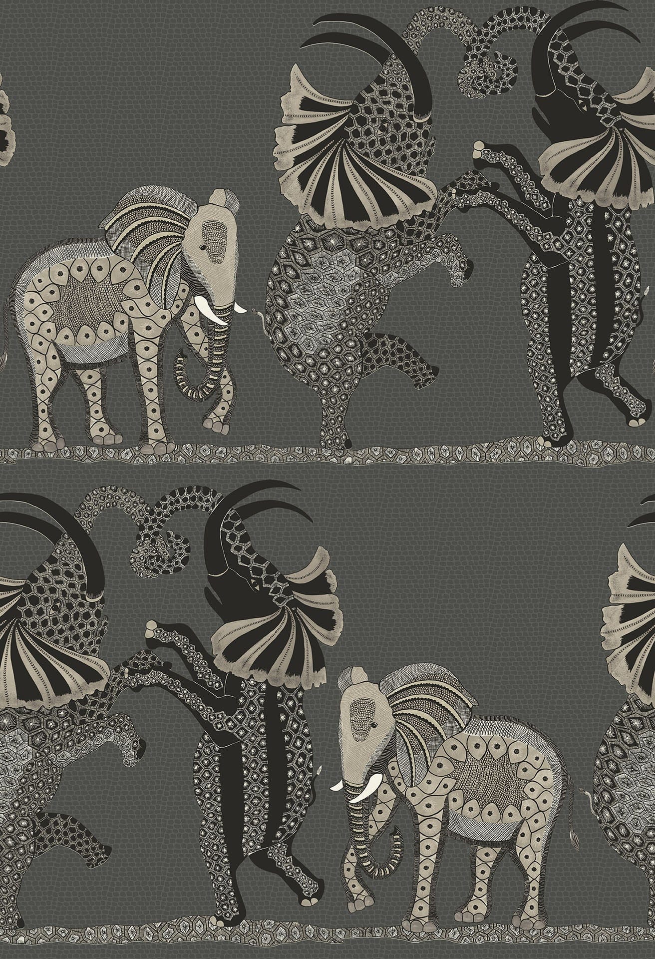 Cole & Son Safari Dance - Stone & Black on Charcoal