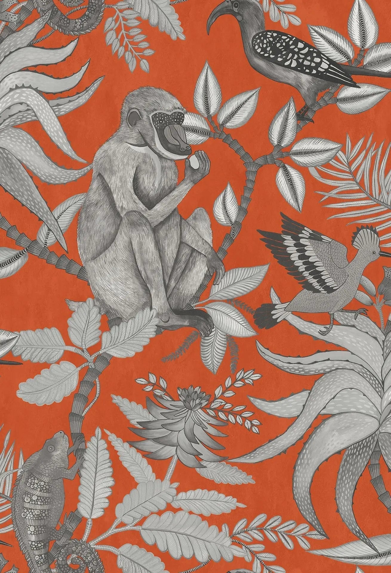 Cole & Son Savuti wallpaper - Soot on Tangerine